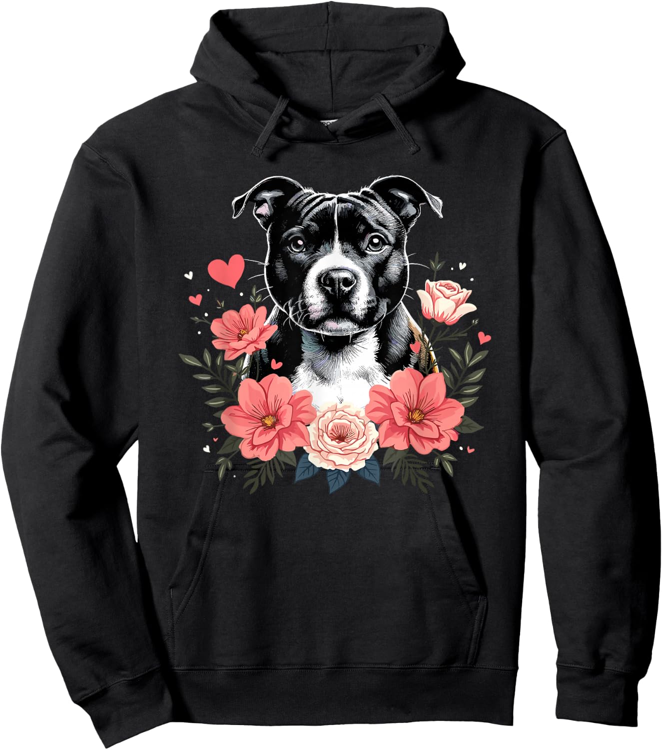 Roses Flowers Staffordshire Bull Terrier Staffy Terriers Hoodie - Hoodie | Black