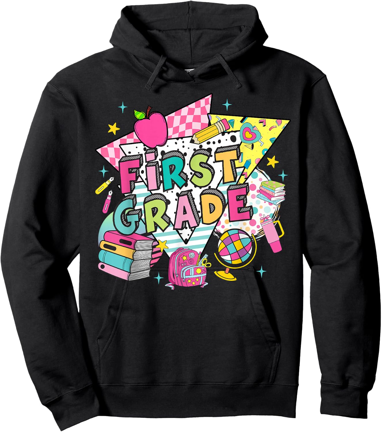 First Grade Teachers Students Retro 90s Back To School Hoodie - Hoodie | Black