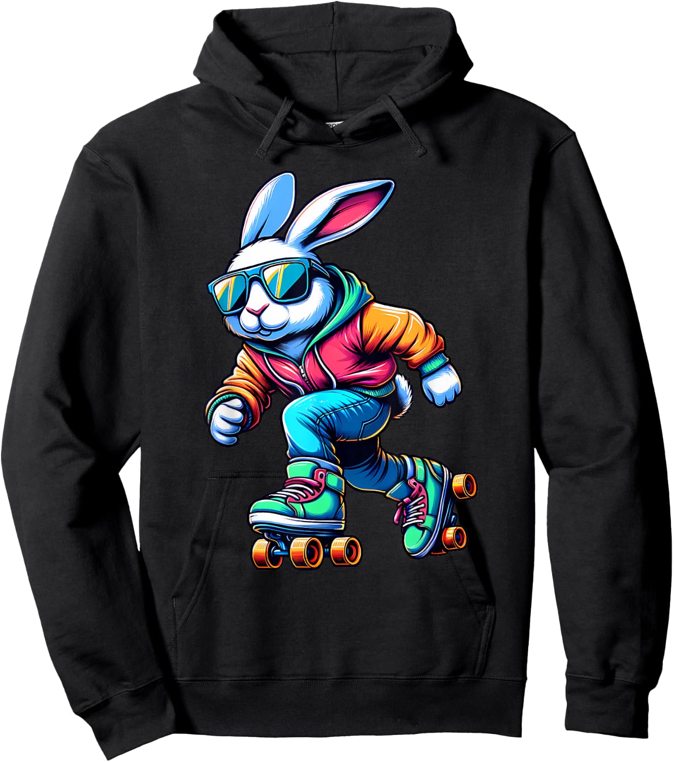 Happy Easter Bunny Roller Skating Player Lover Sport Rabbit Hoodie - Hoodie | Black