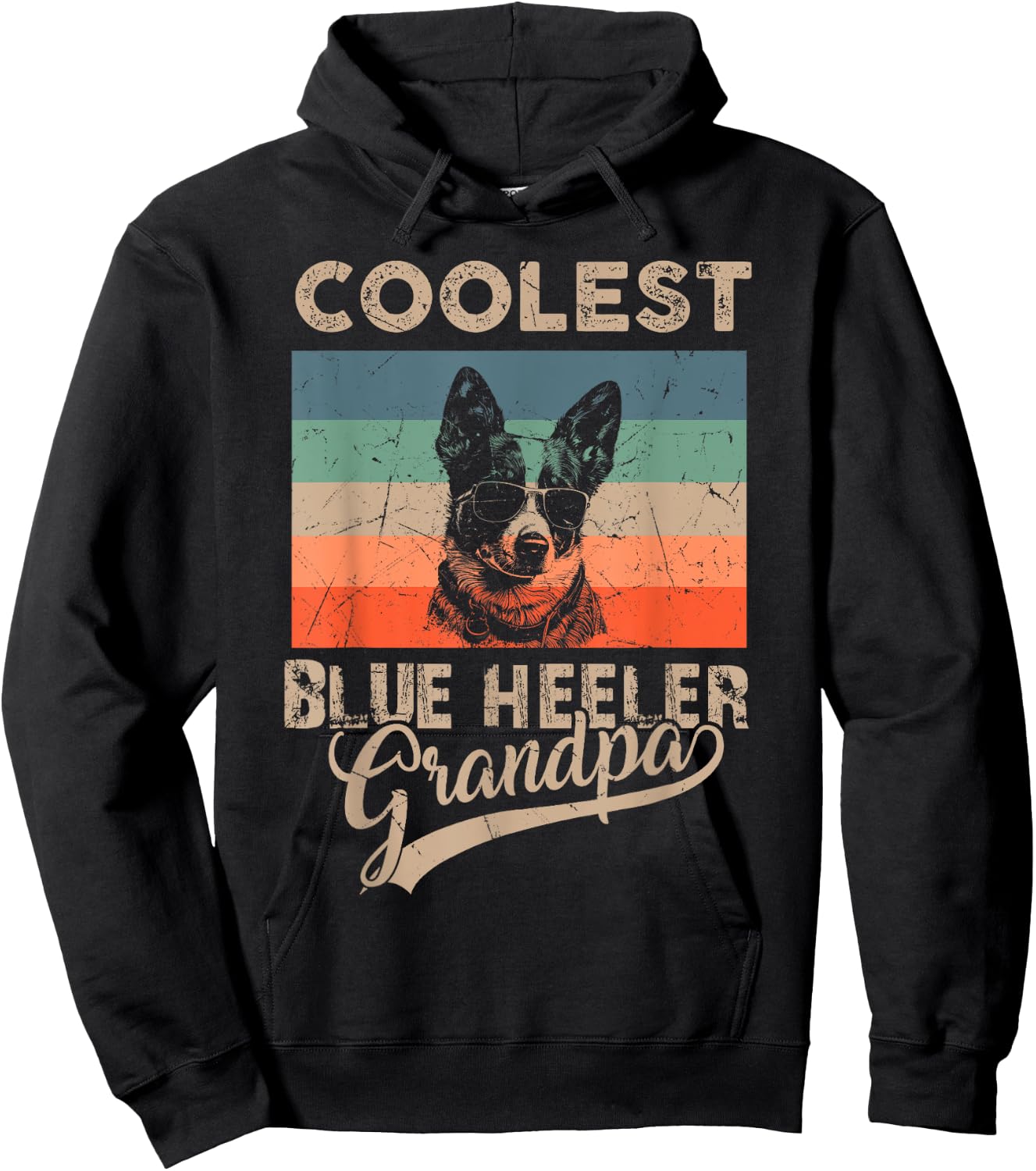 Coolest Blue Heeler Grandpa Gifts Funny Dog Grandpa Retro Men Women Kids Hoodie - Hoodie | Black