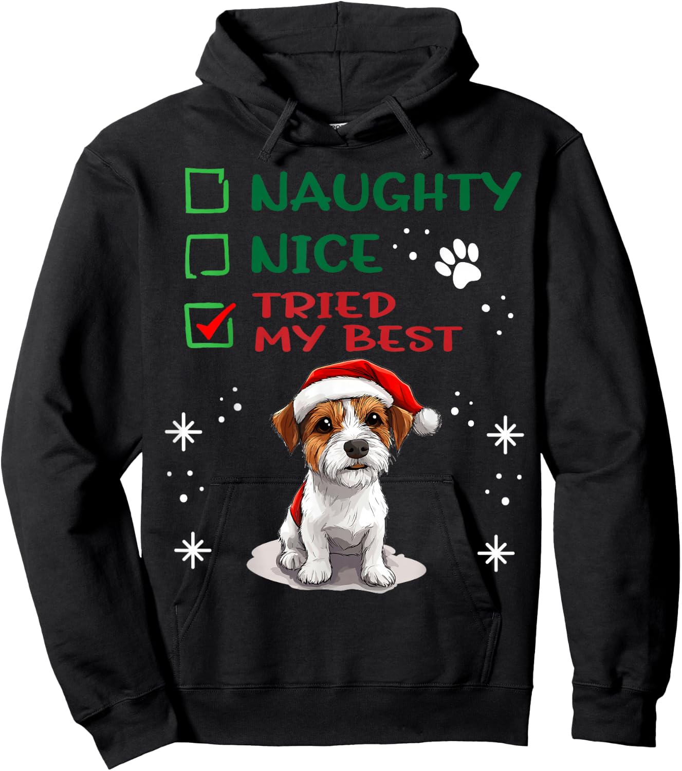 Cute Parson Russell Terrier Dog Christmas Naughty Nice Tried Hoodie - Hoodie | Black