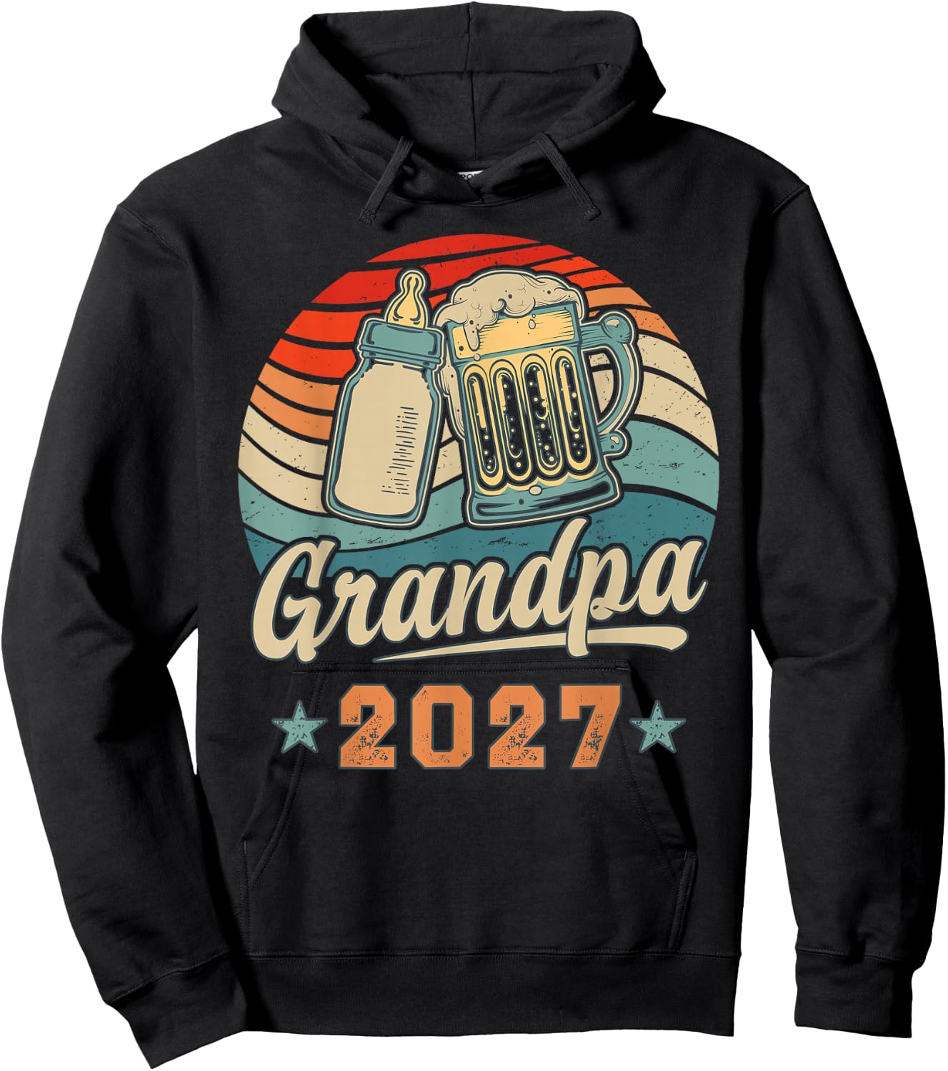 Grandpa 2027 Retro Future Grandpa Baby Reveal Hoodie - Hoodie | Black