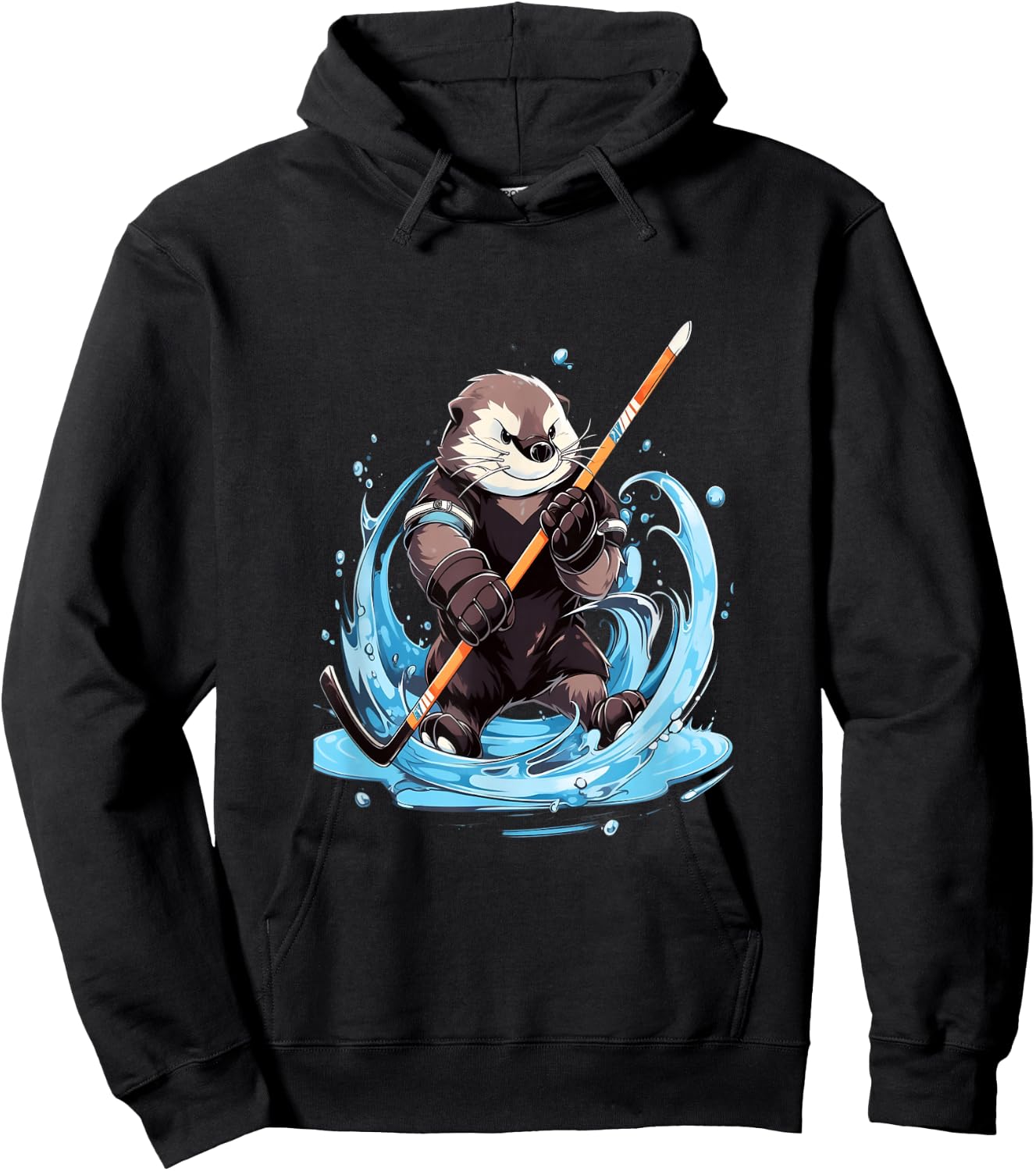 Otter Ice Hockey Player Hockey Stick Goalkeeper Hoodie - Hoodie | Black