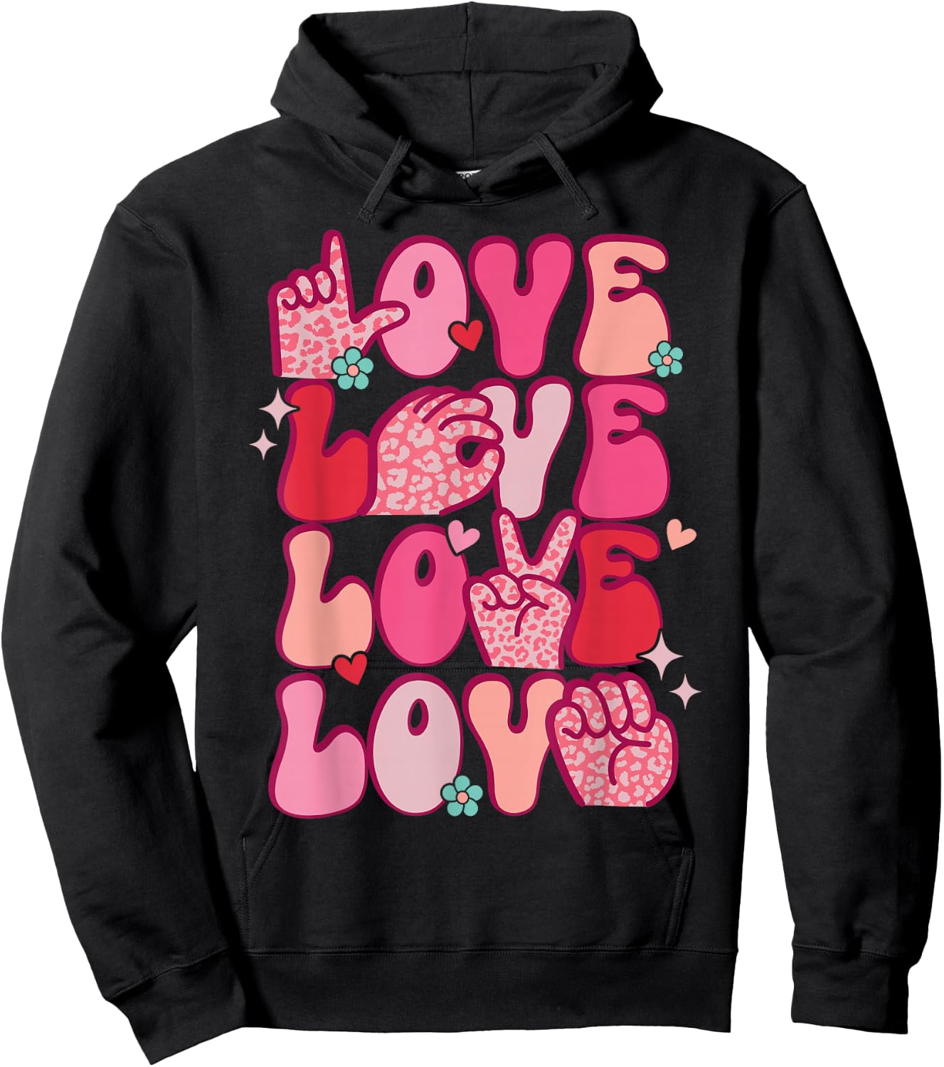 Groovy Sign Language Valentines Day LOVE ASL Finger Spelling Hoodie - Hoodie | Black