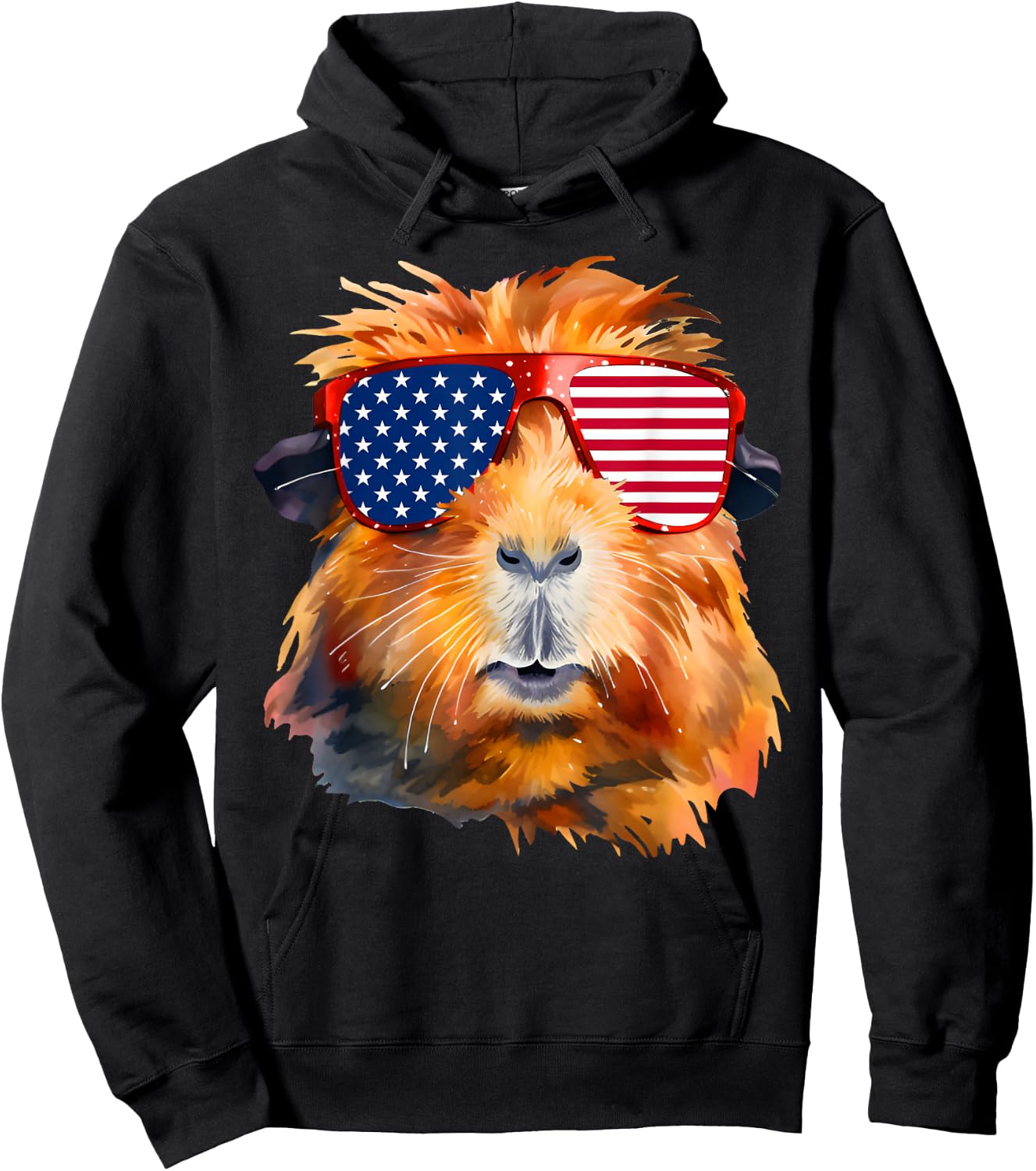 Guinea Pig American Flag Sunglasses Patriotic 4th Of July Hoodie - Hoodie | Black
