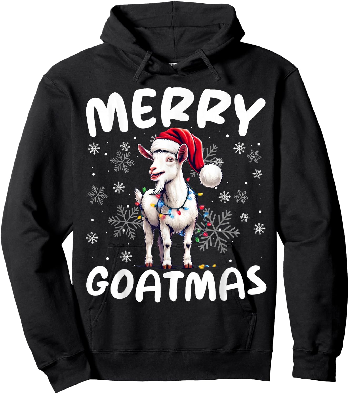 Goat Funny Merry Goatmas Santa Hat Sunglass Snowflakes Xmas Hoodie - Hoodie | Black