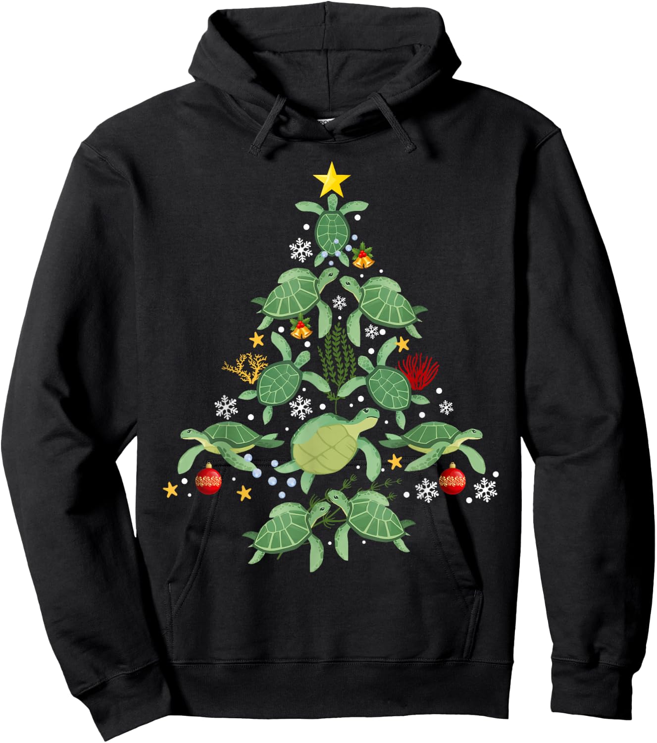 Sea Turtle Christmas Tree Funny Turtle Lovers Xmas Party Hoodie - Hoodie | Black