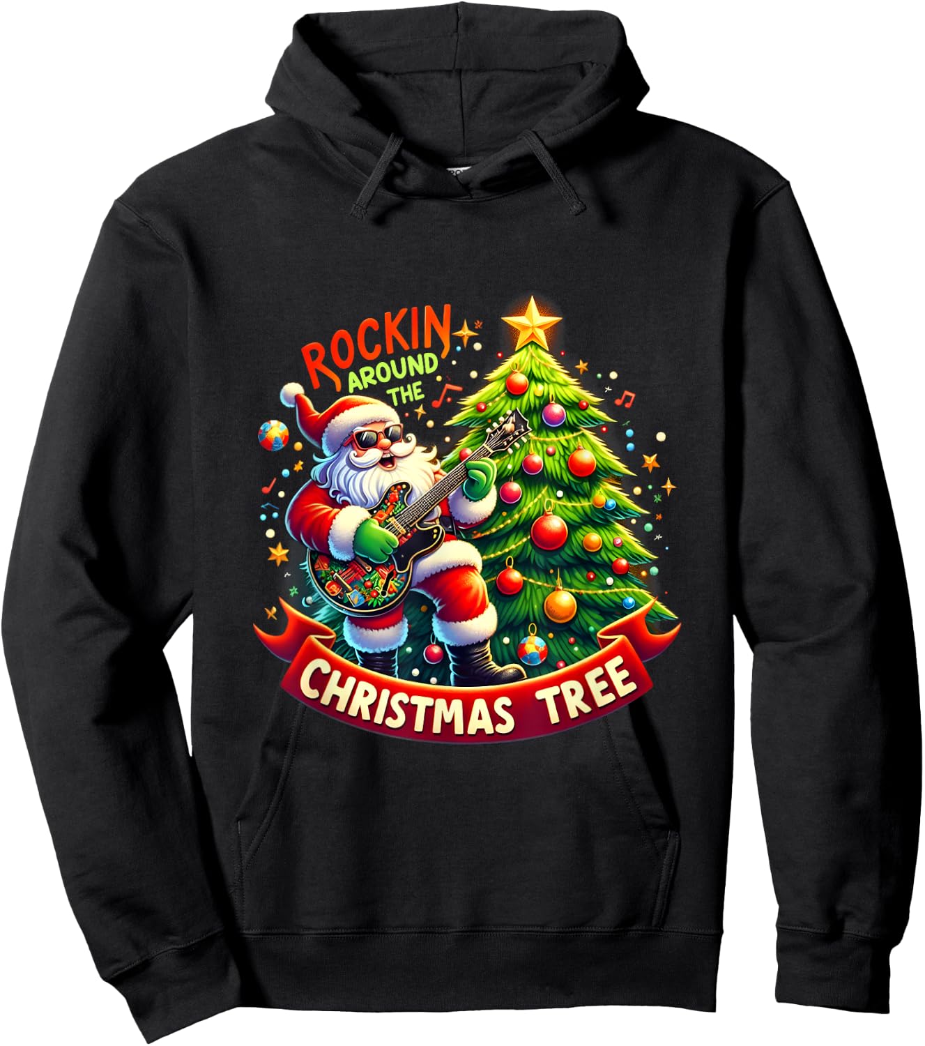 Rockin' Around The Christmas Tree Funny Horses Christmas Hoodie - Hoodie | Black