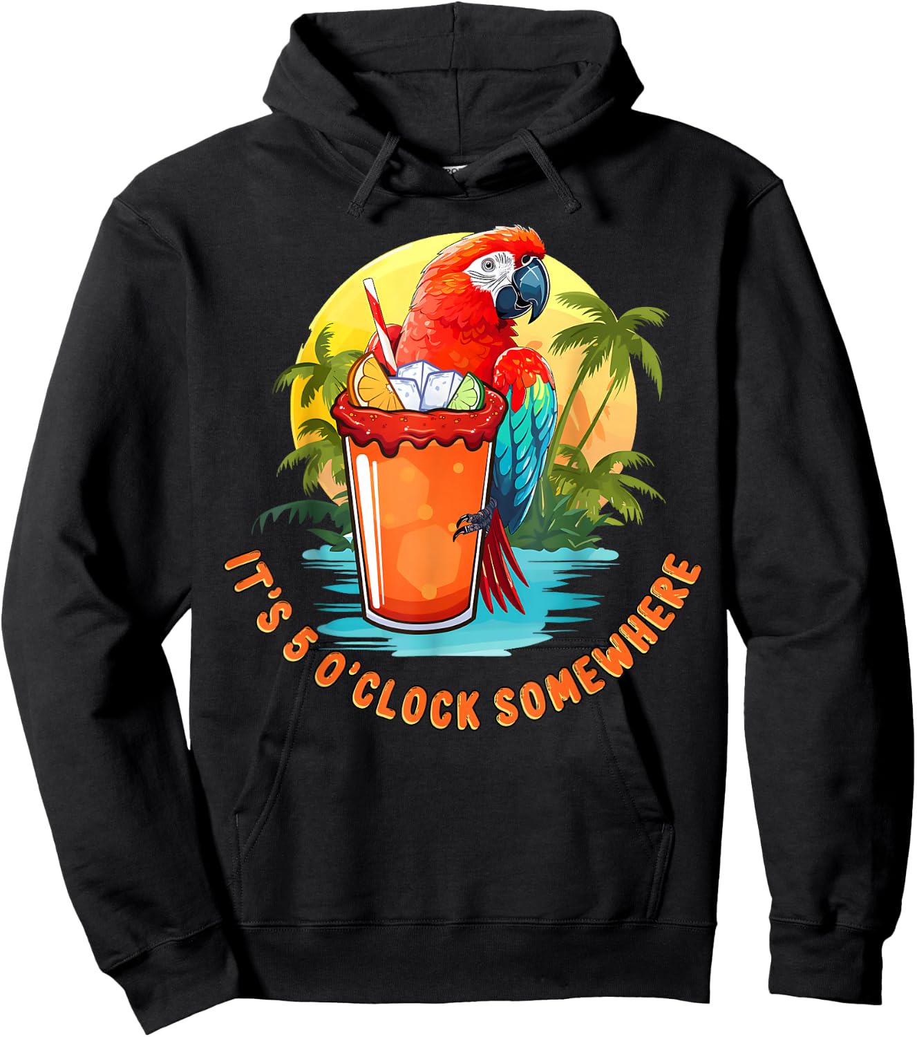 Funny It's 5 O'Clock Somewhere Summer Cocktail with Parrot Hoodie - Hoodie | Black