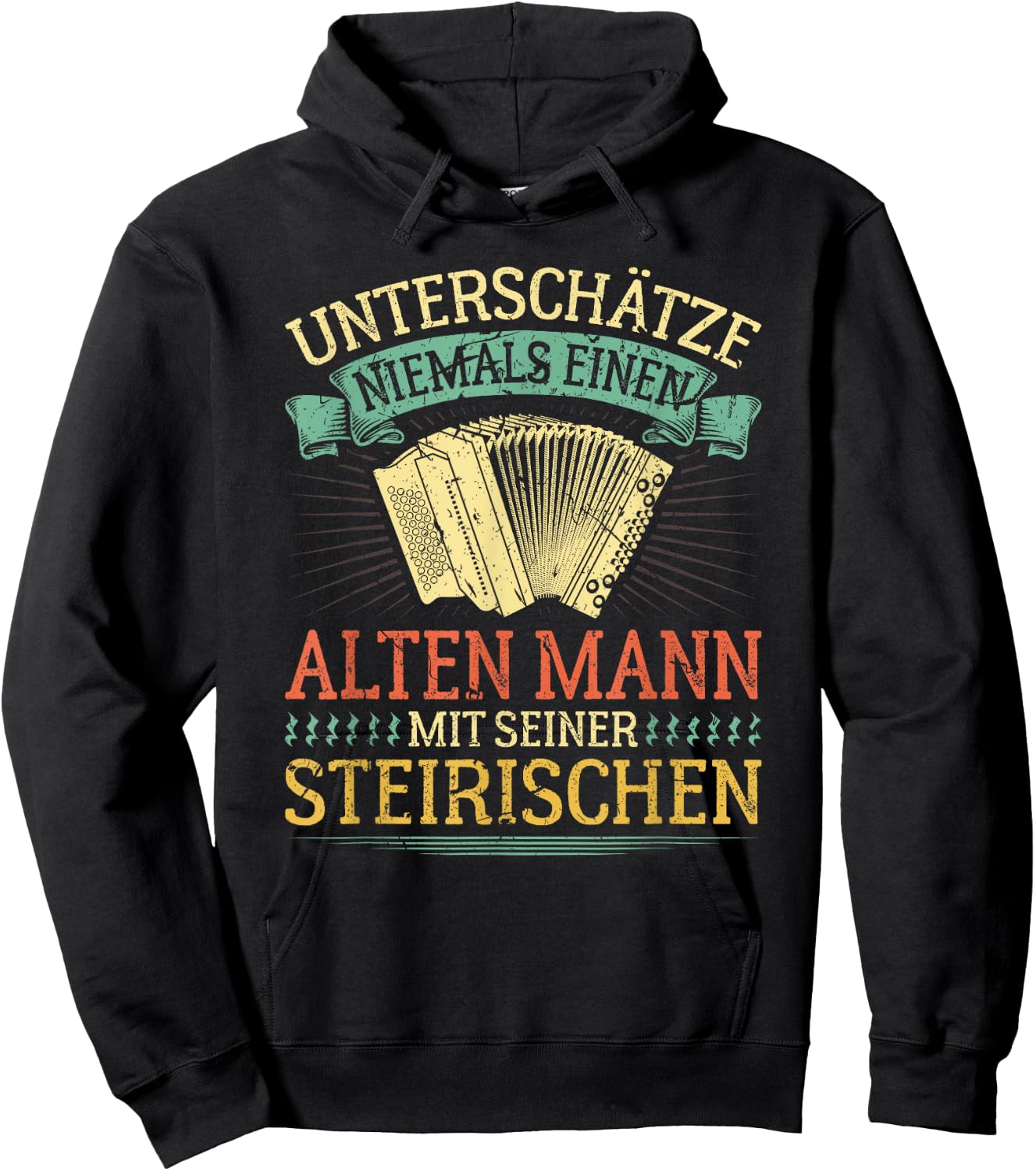 Alter Mann mit Steirian Harmonica Funny Squeeze , black, s Hoodie - Hoodie | Black