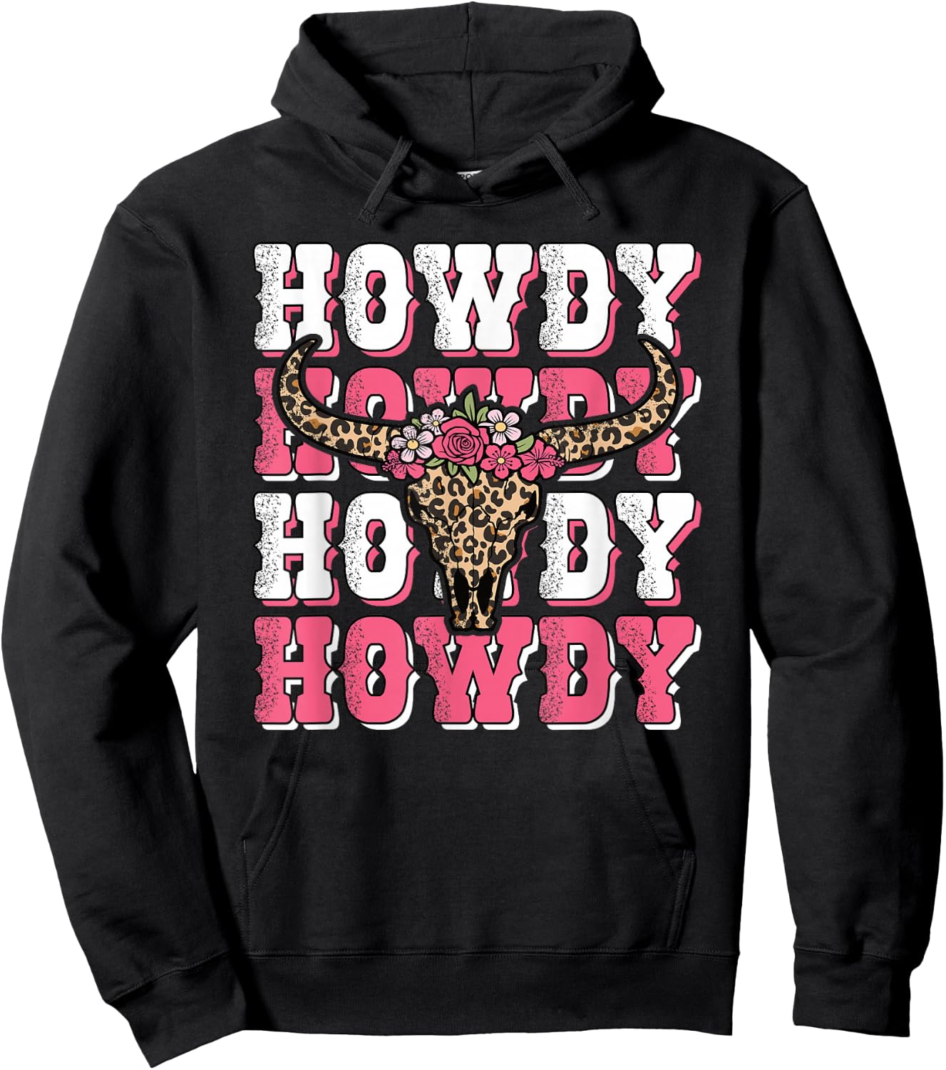 Howdy Western Country Bull Skull Rodeo Pink Cowgirl Women Hoodie - Hoodie | Black