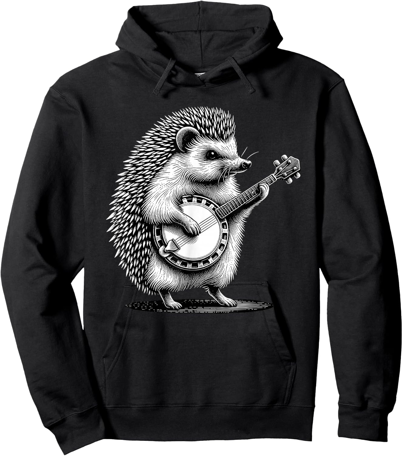 Hedgehog Playing Banjo Marching Band Musician Instrument Hoodie - Hoodie | Black