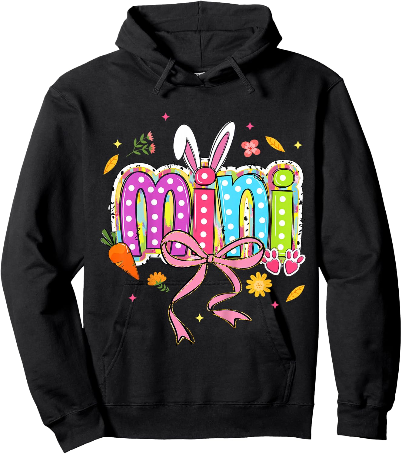 Coquette Bow Mini Bunny Easter Daughter Boho Florals Family Hoodie - Hoodie | Black