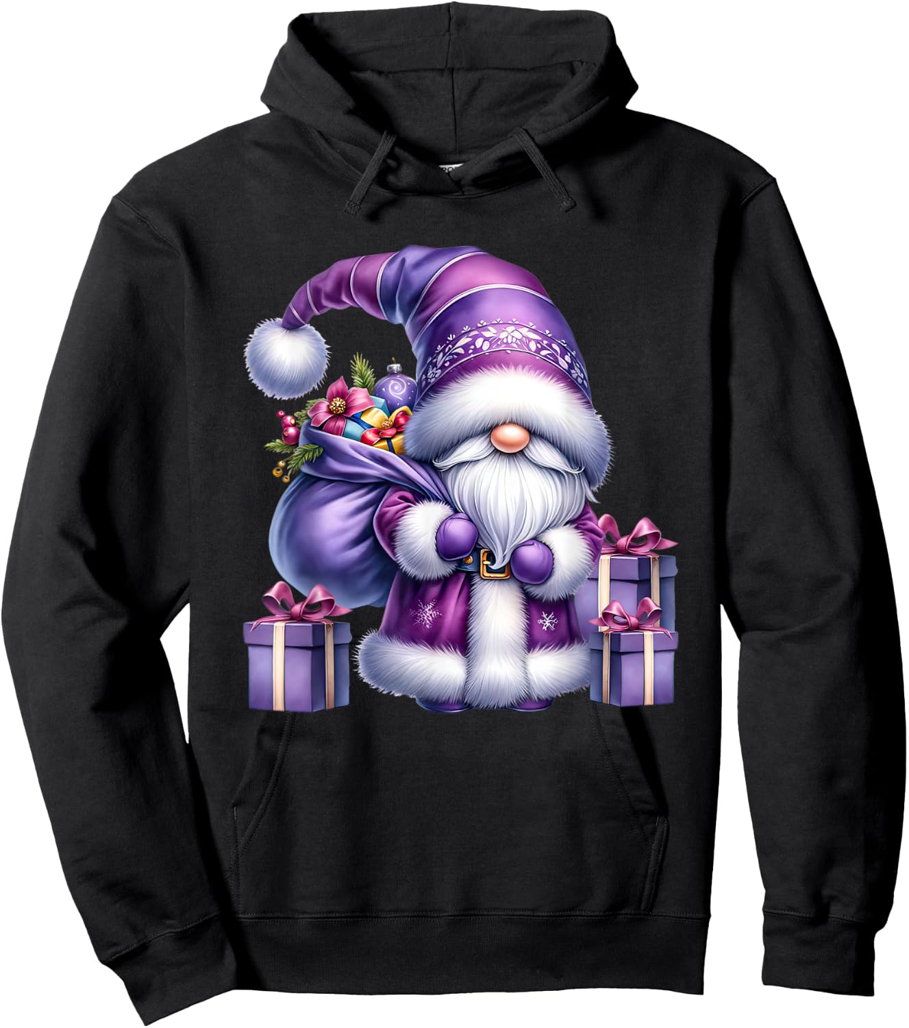 Purple Christmas Gnome Graphic Men Kids Cute Santa Hoodie - Hoodie | Black