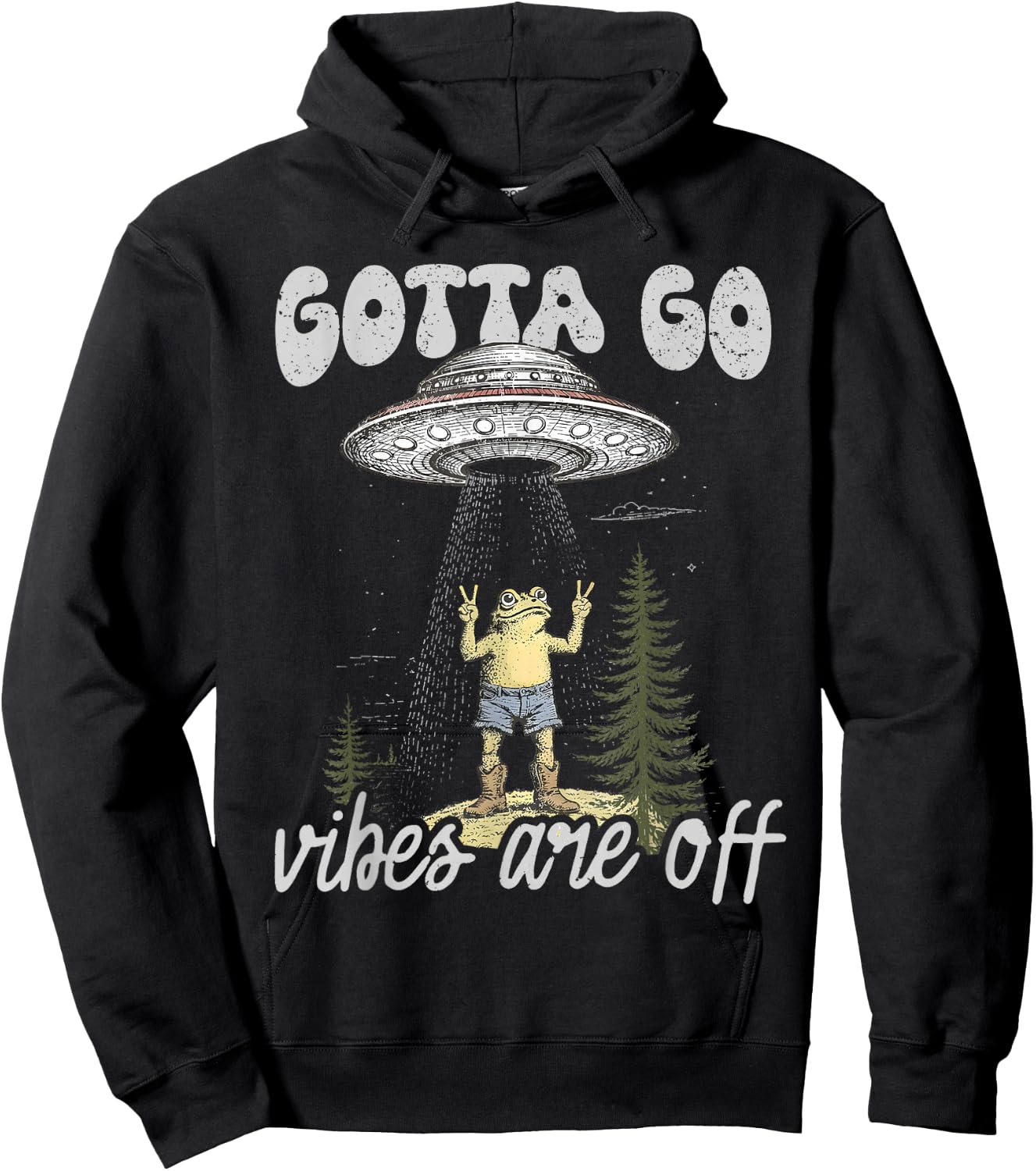 Gotta Go Vibes are Off Funny Western Cowboys Frog Meme Hoodie - Hoodie | Black