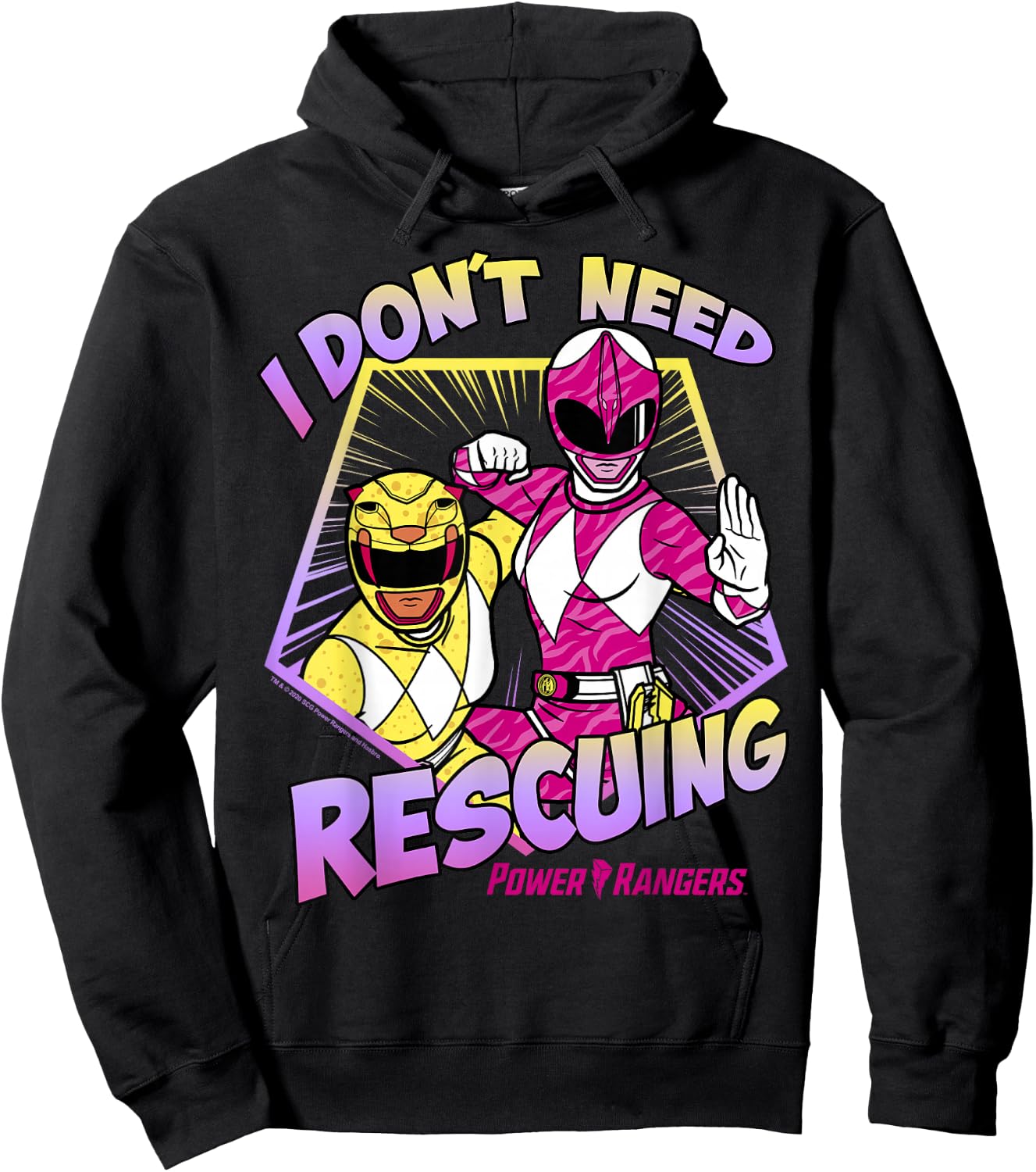 Power Rangers I Don't Need Rescuing Pink & Yellow Rangers Hoodie - Hoodie | Black
