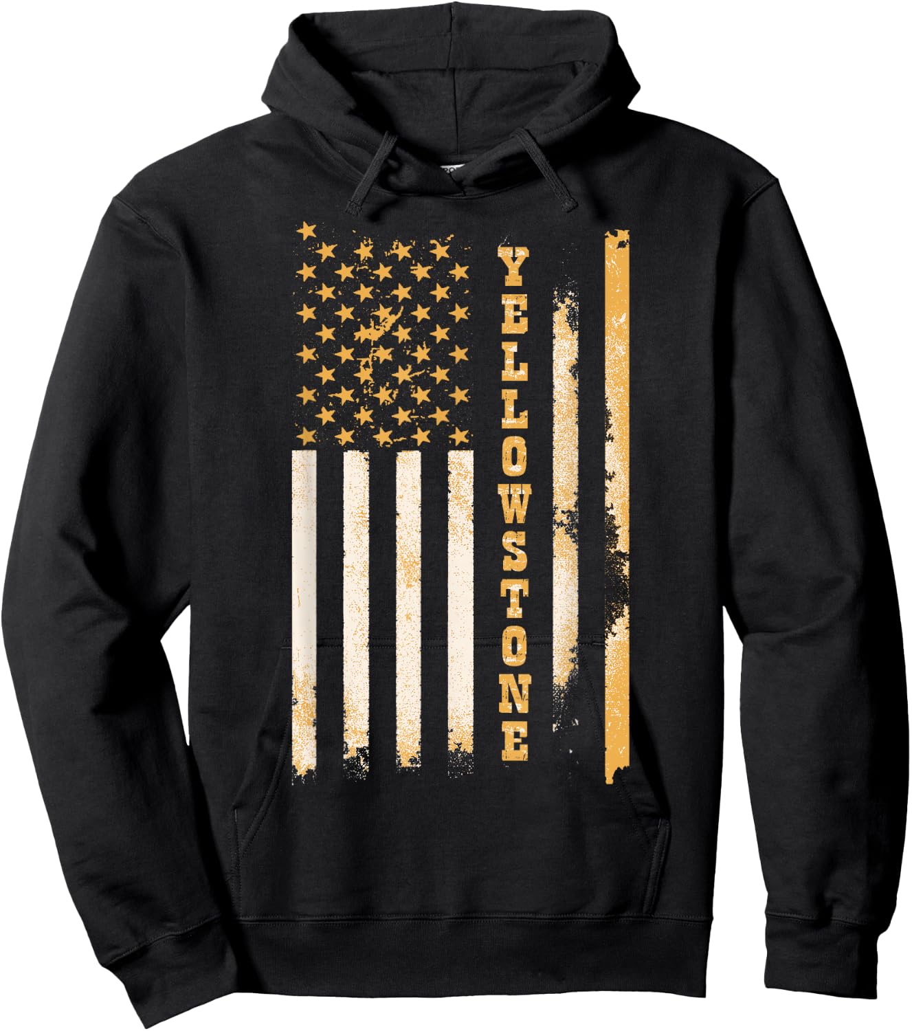 Yellow Stone Classic Fit Black with Flag Design & Hoodie - Hoodie | Black