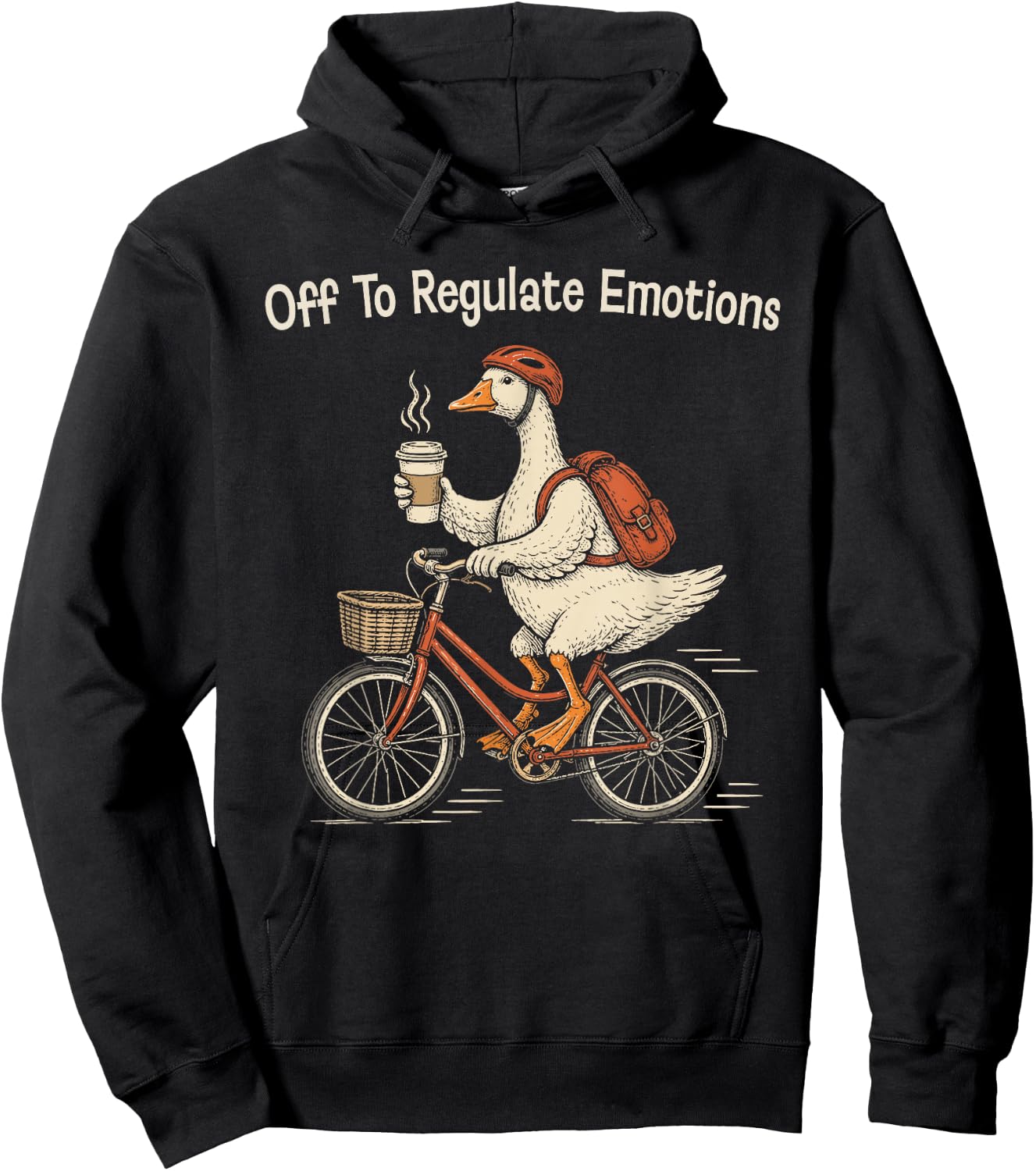 Off to Regulate Emotions Goose On Bicycle Funny Therapy Meme Hoodie - Hoodie | Black