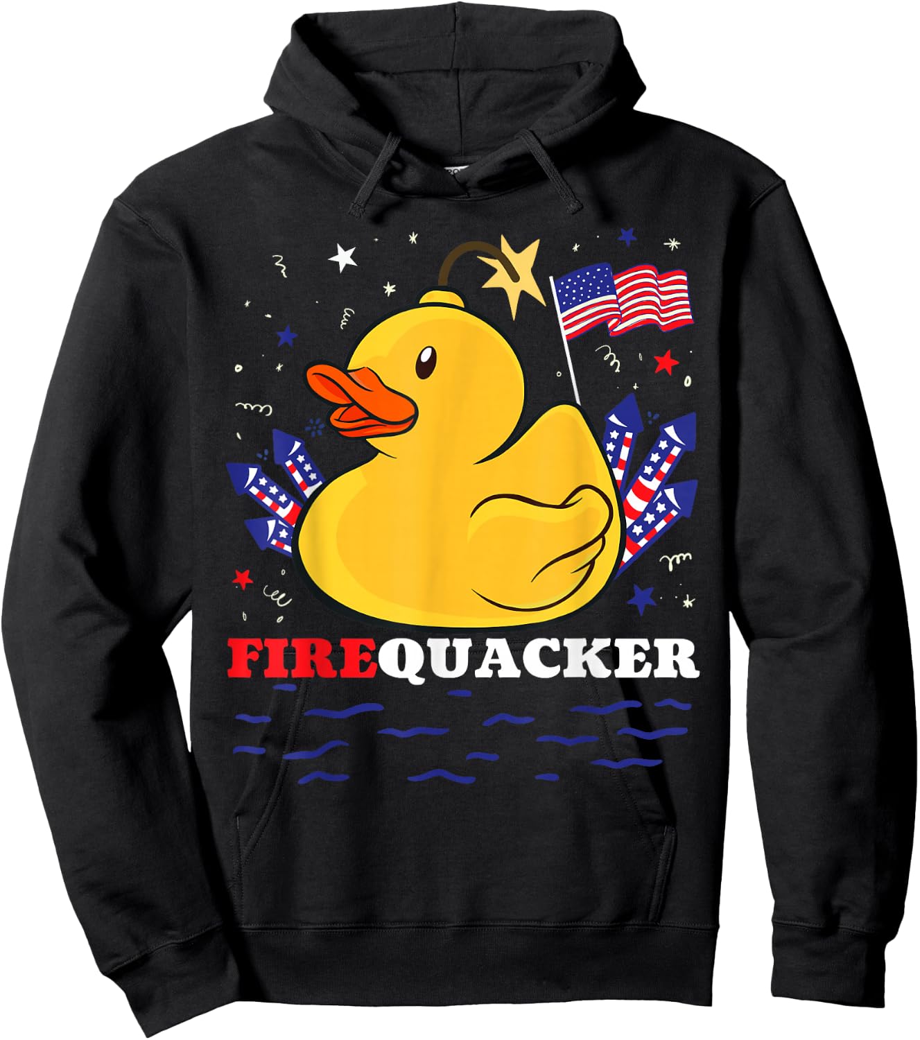 Firecracker Duck 4th of July Patriotic Day USA Flag Funny Hoodie - Hoodie | Black