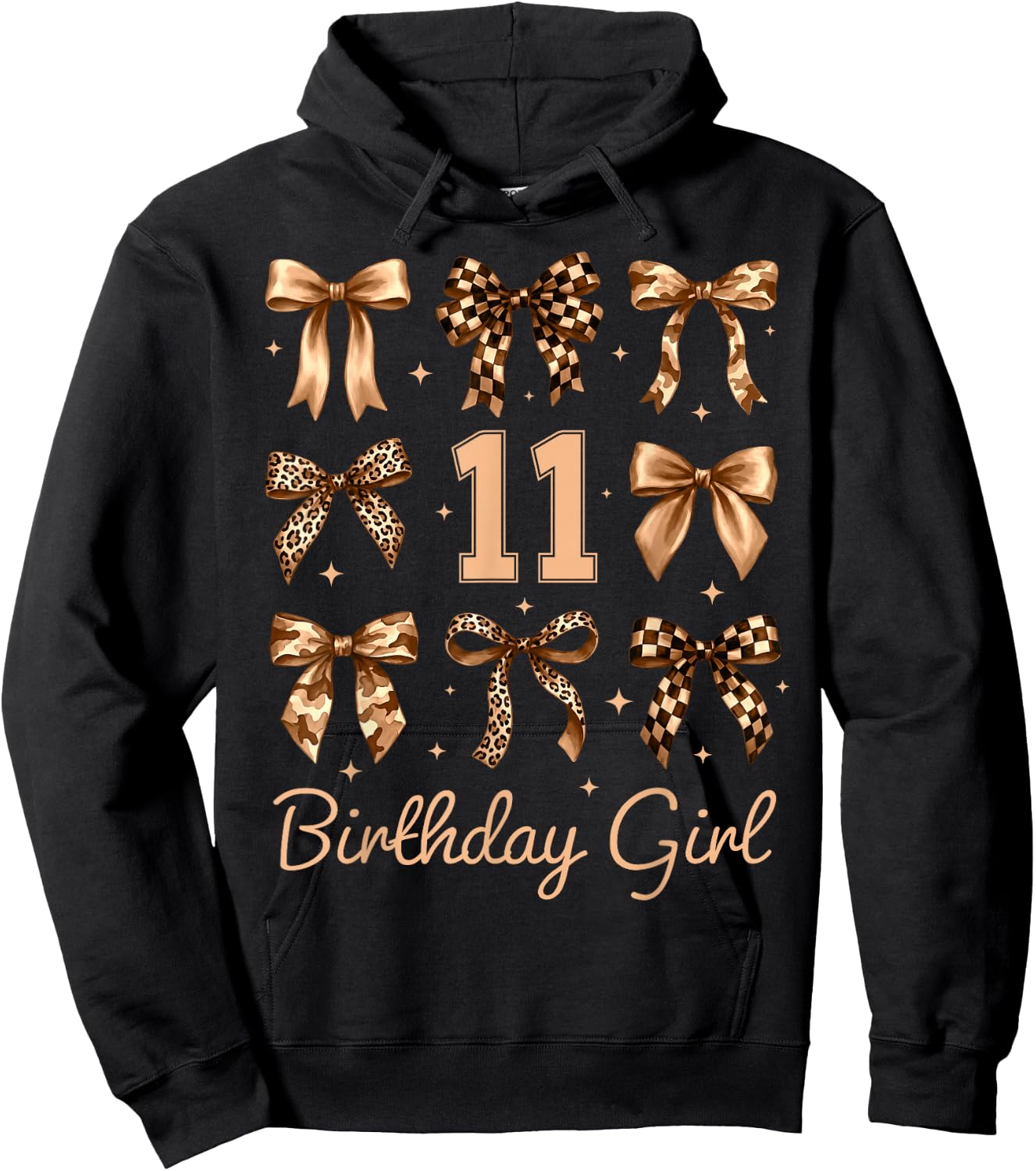 11th Birthday Girl Leopard Coquette Bows 11 Year Old Girl Hoodie - Hoodie | Black