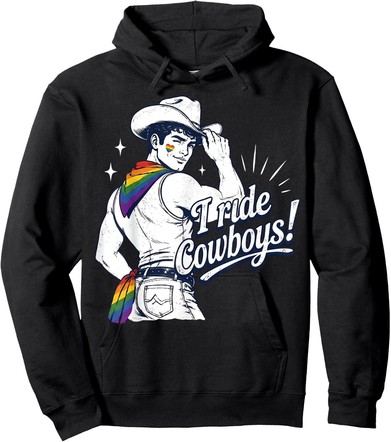 Rainbow I Ride Cowboys Gay Cowboy Pride Month LGBTQ Hoodie - Hoodie | Black