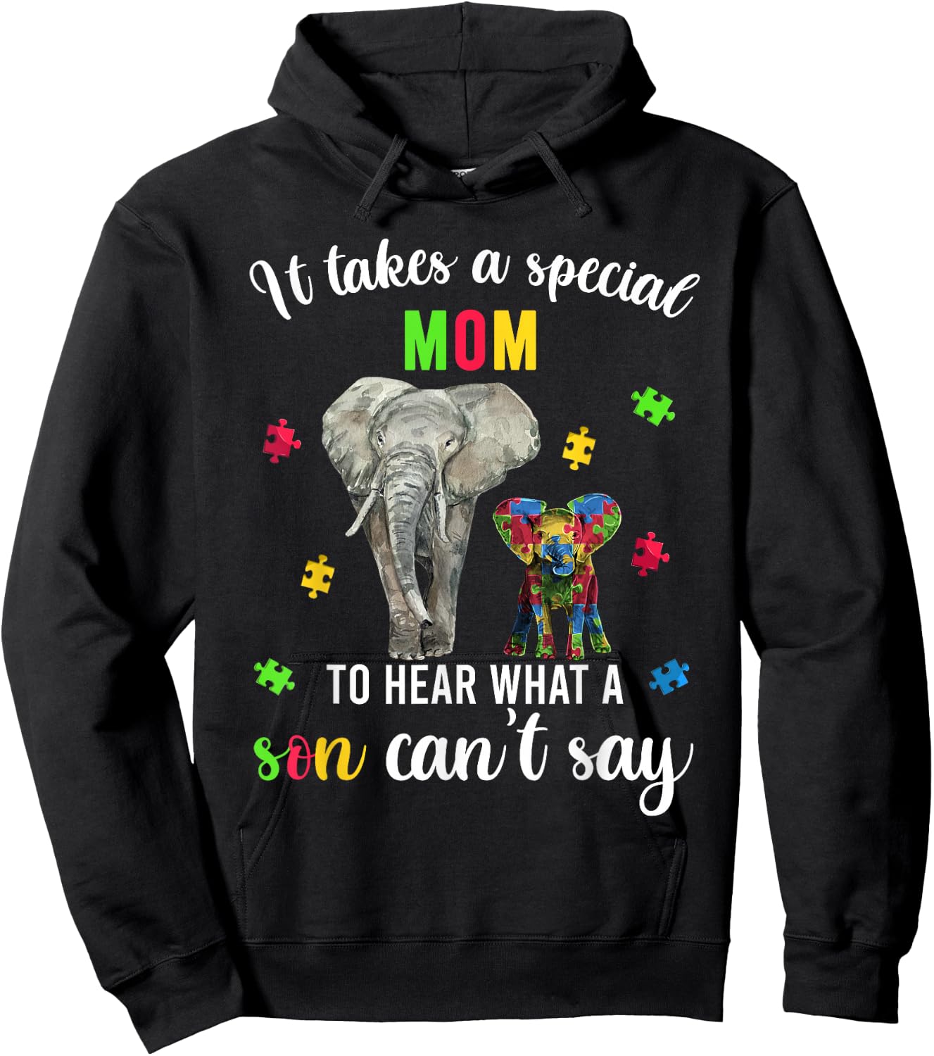 Autism Awareness Family Support Shirts, Autism Mom Elephants Hoodie - Hoodie | Black