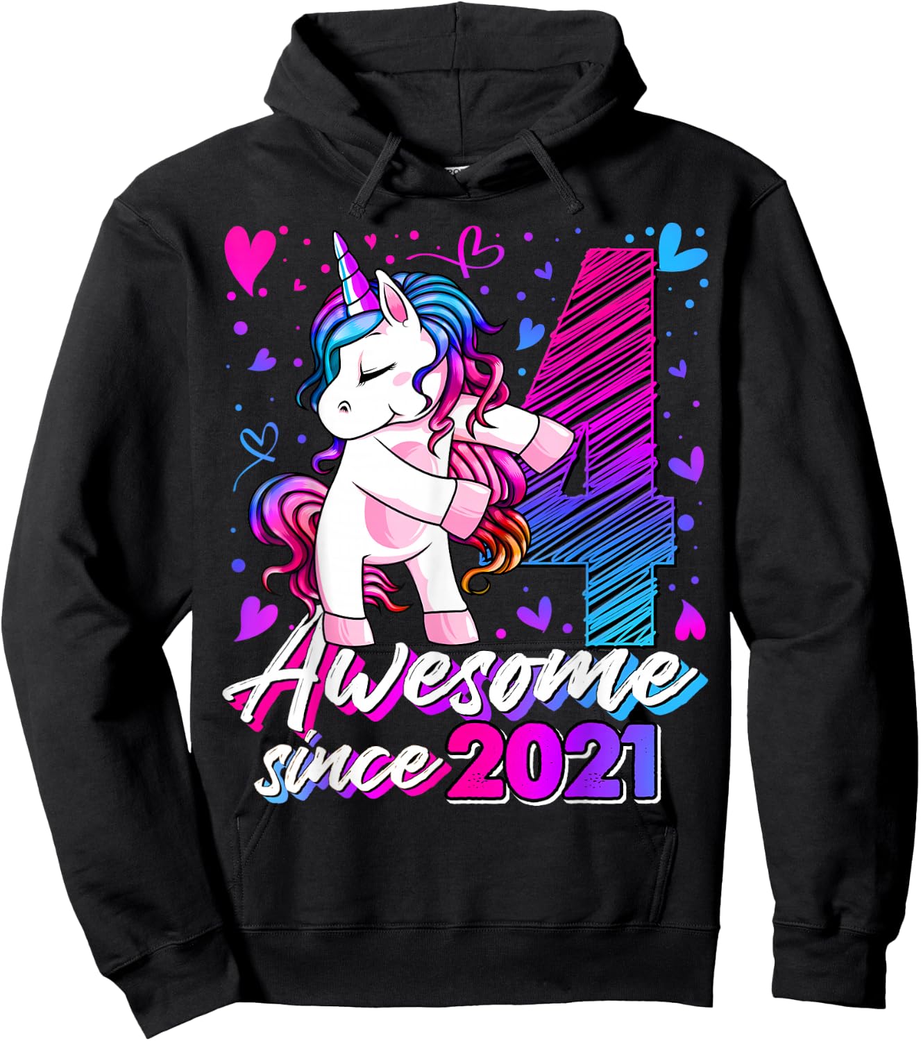4 Year Old Unicorn Gifts For Girls 4th Birthday Girl Party Hoodie - Hoodie | Black