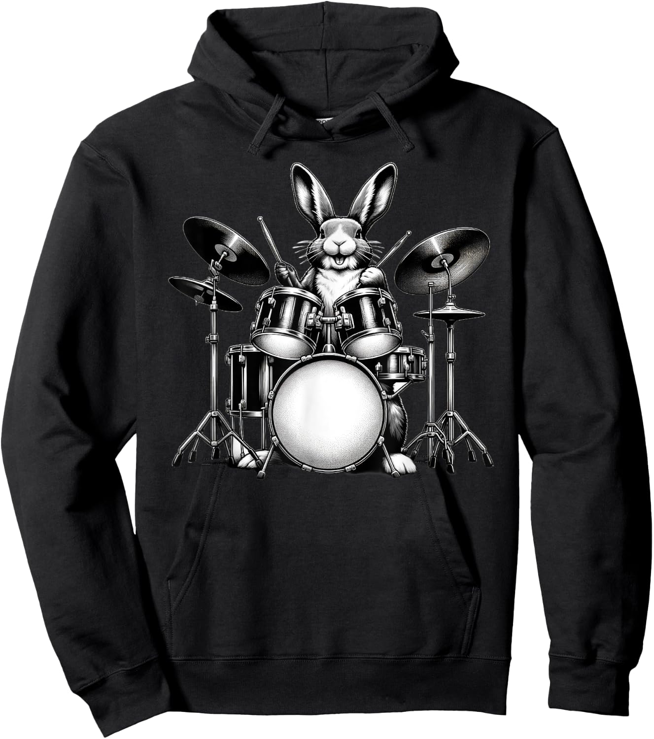 Cute Rabbit Bunny Playing Drums Rabbits Drummer Music Hoodie - Hoodie | Black