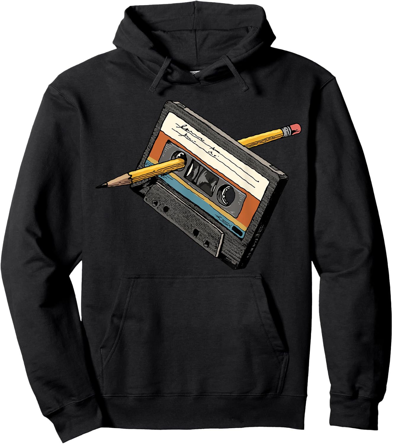 Rewind 80s Shirt Funny Rewind Cassette Pencil Vintage Hoodie - Hoodie | Black