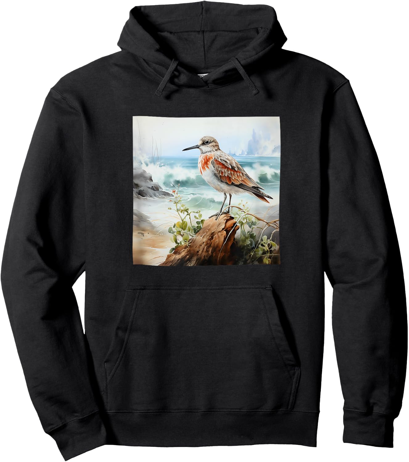Sandpiper Ocean Watercolor Graphic Hoodie - Hoodie | Black