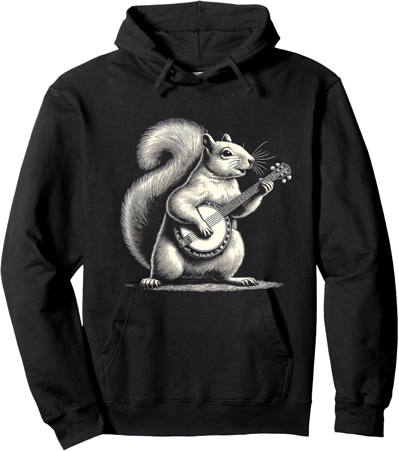 Squirrel Playing Banjo Graphic Art Design Hoodie - Hoodie | Black