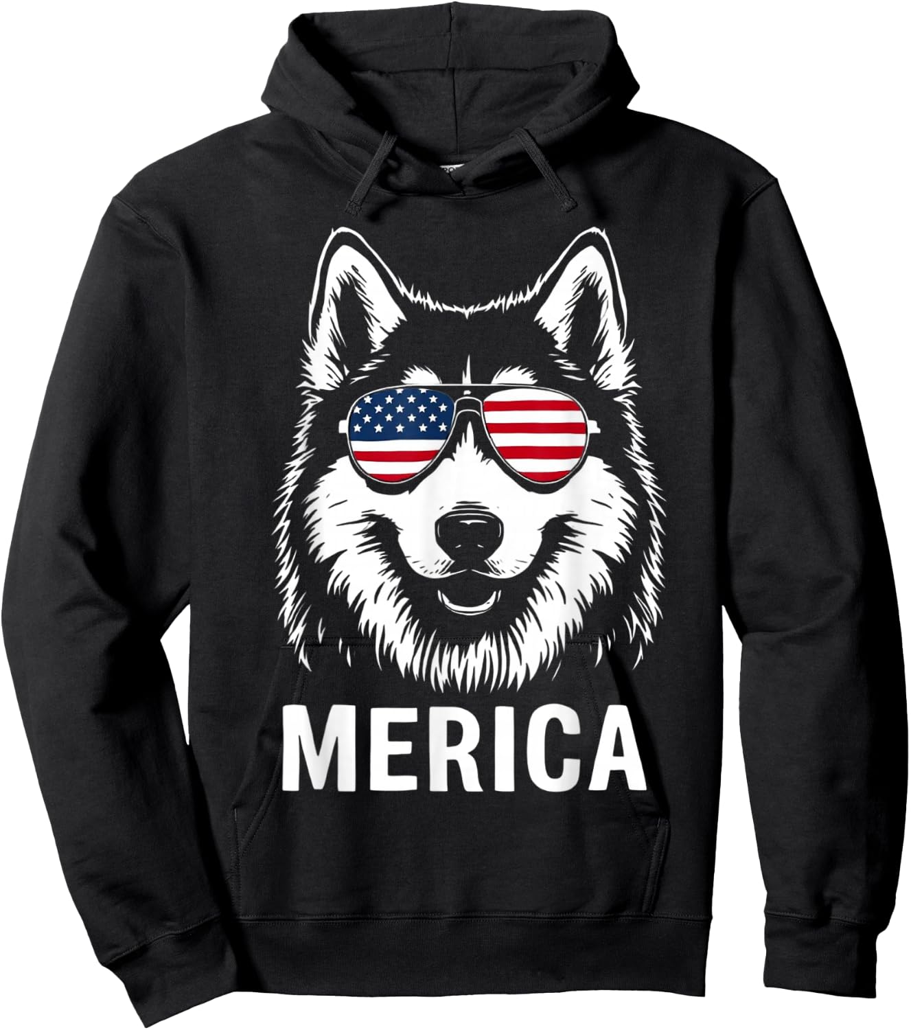 American Flag Merica husky dog 4th Of July kids women men Hoodie - Hoodie | Black