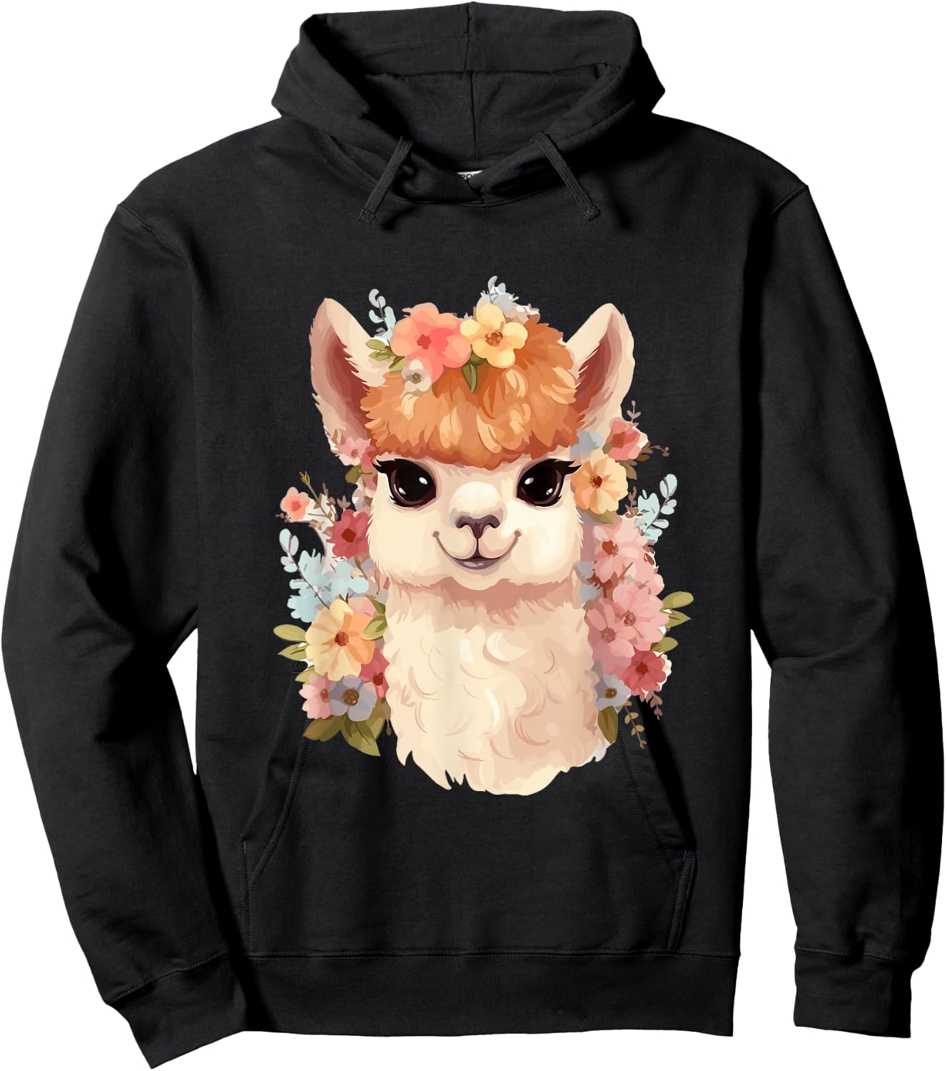 Alpaca with flowers, cute alpaca and llama Hoodie - Hoodie | Black