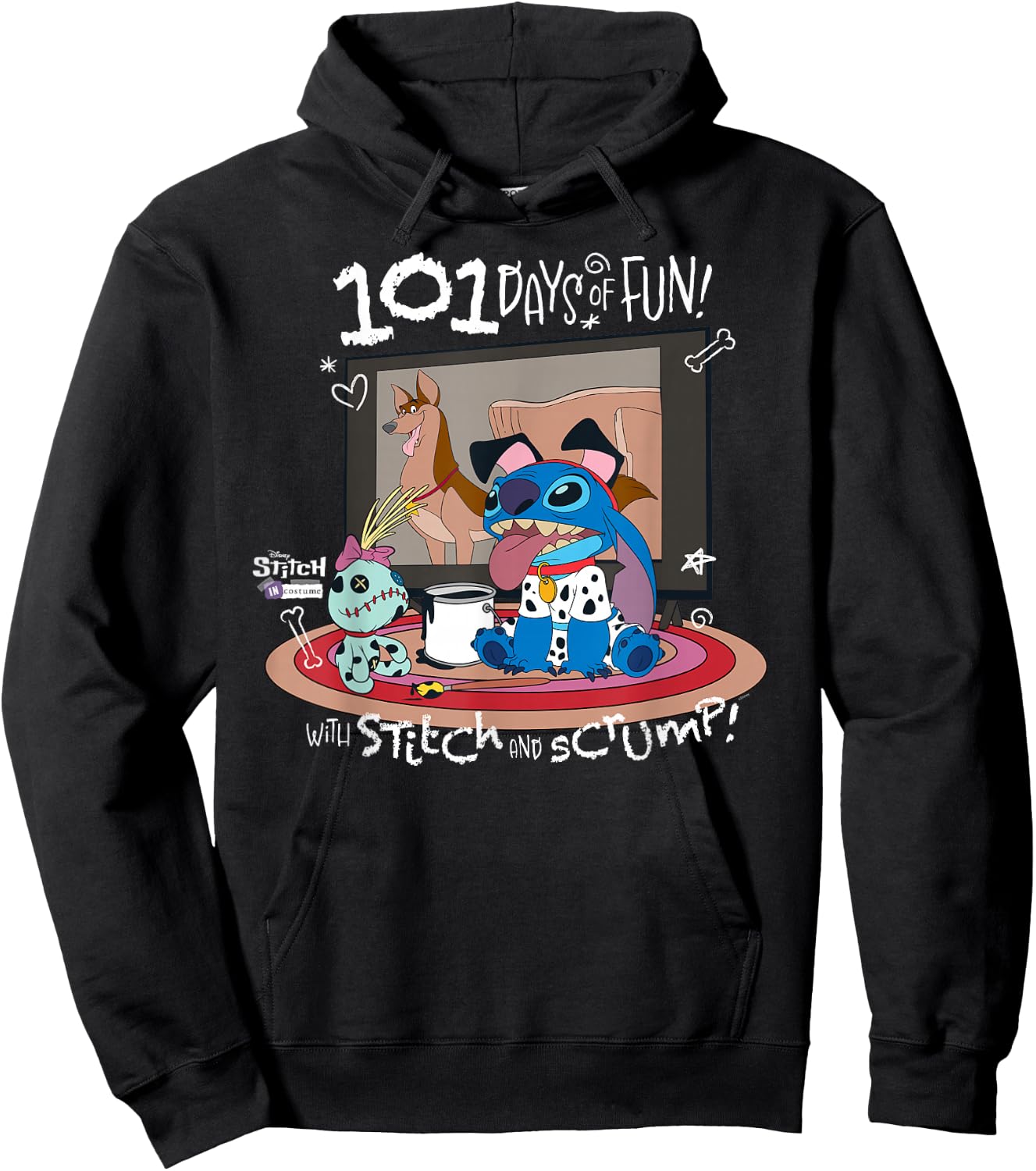 Disney 100 Stitch in Costume 101 Dalmatians Fun & Scrump Hoodie - Hoodie | Black