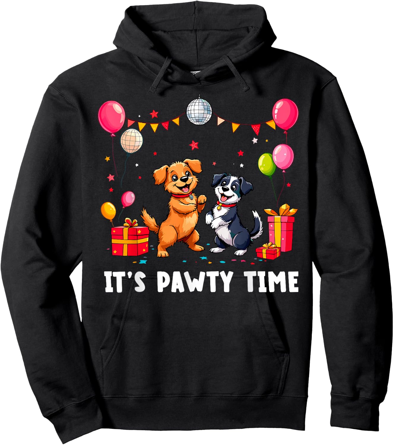 It's Pawty Time Dog's Birthday Party Funny Dog Holiday Hoodie - Hoodie | Black