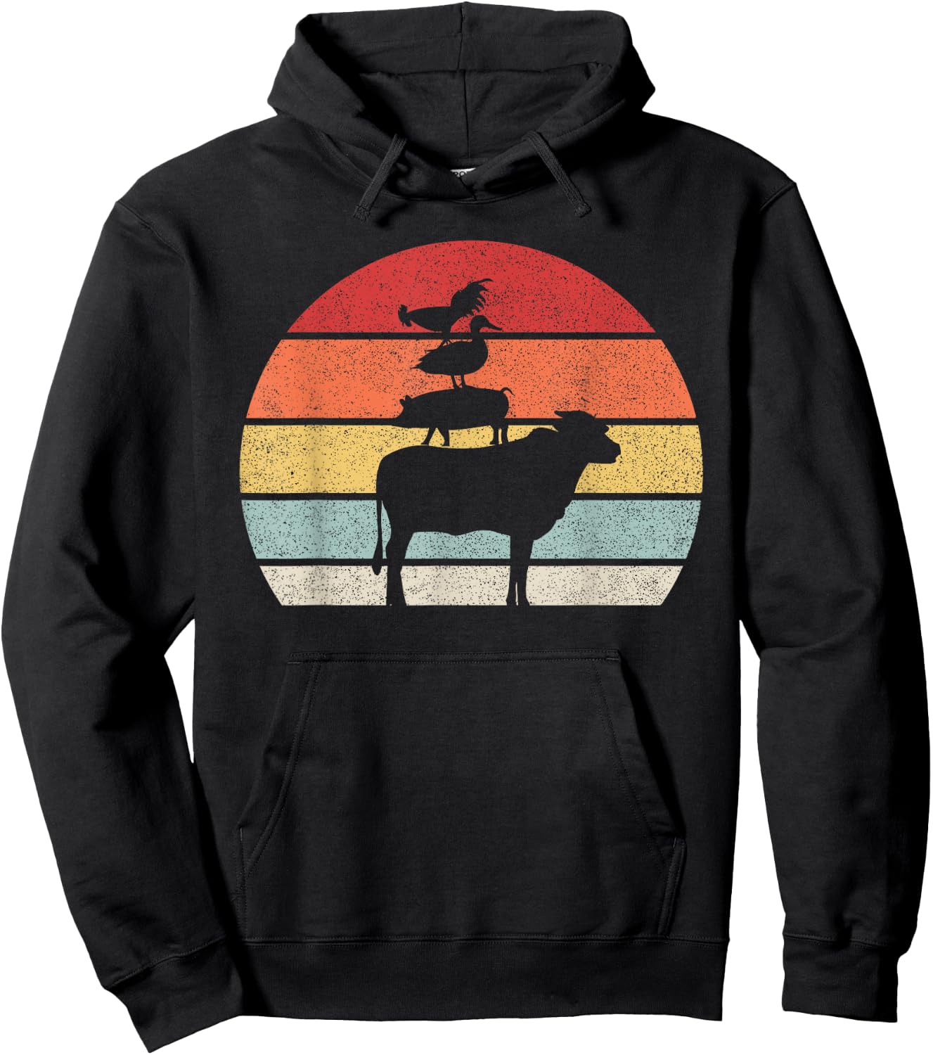 Retro Farm Animals Shirt Animal Lover Cow Pig Duck & Chicken Hoodie - Hoodie | Black
