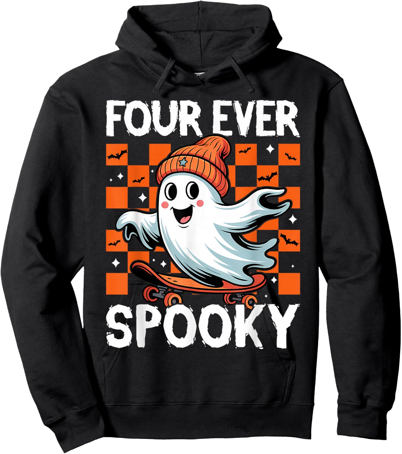 Four Ever Spooky 4th Birthday Halloween Skateboarding Ghost Hoodie - Hoodie | Black