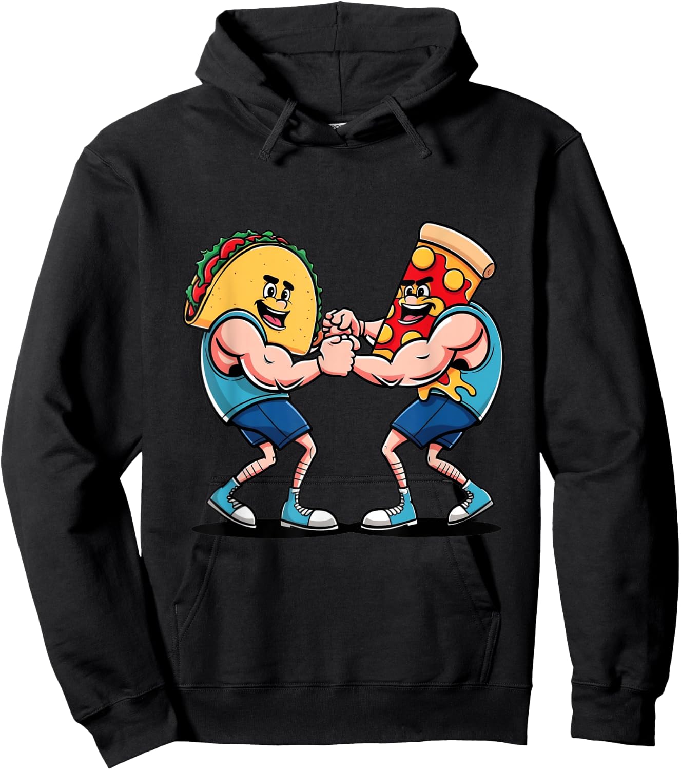 Taco Versus Pizza Anthropomorphic Arm Wrestling Hoodie - Hoodie | Black