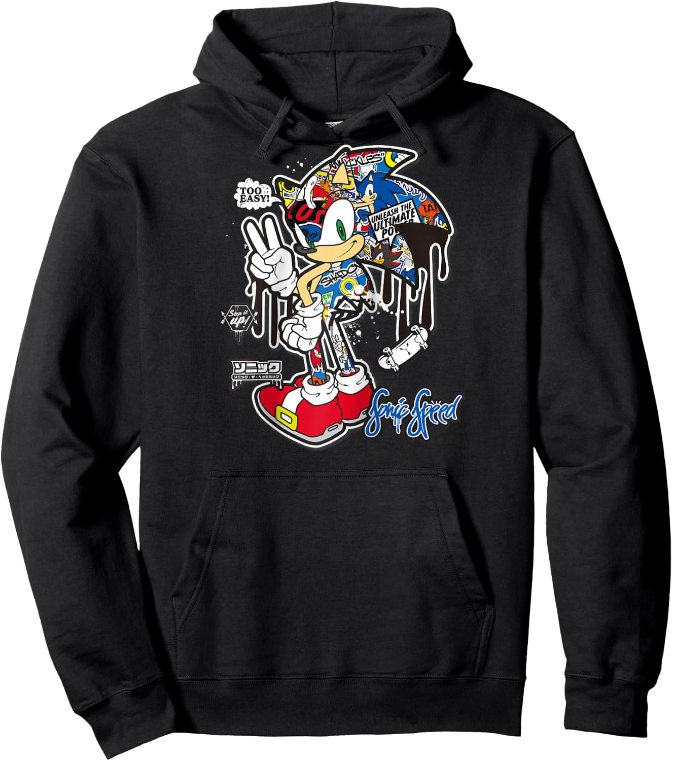 Sonic the Hedgehog Sticker Sonic Speed Raglan Baseball Hoodie - Hoodie | Black