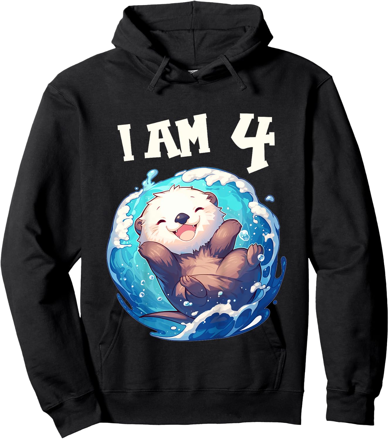 Kids 4 Years old 4 birthday Sea Otters Boy Girl Sea Otter Hoodie - Hoodie | Black