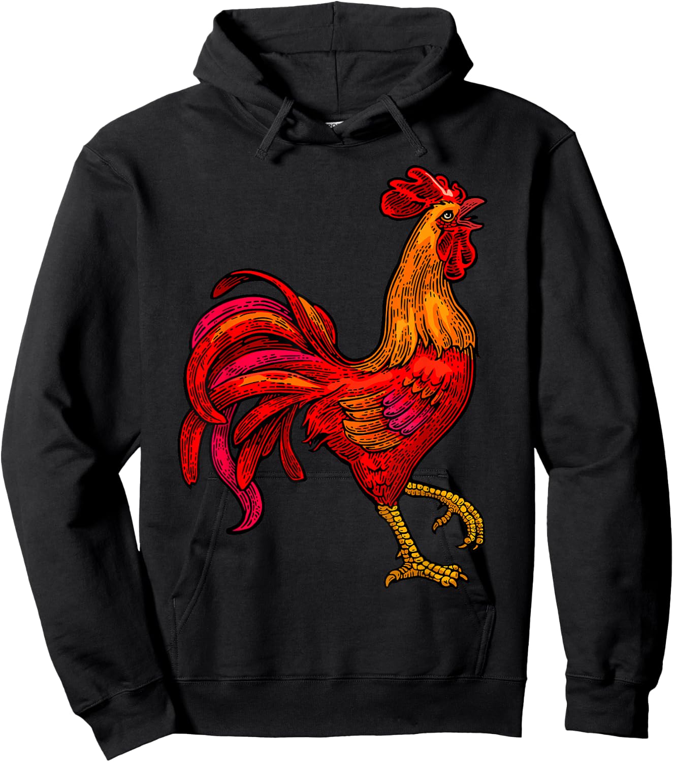 Red Rooster Graphic Vintage Chicken Farmer Hoodie - Hoodie | Black