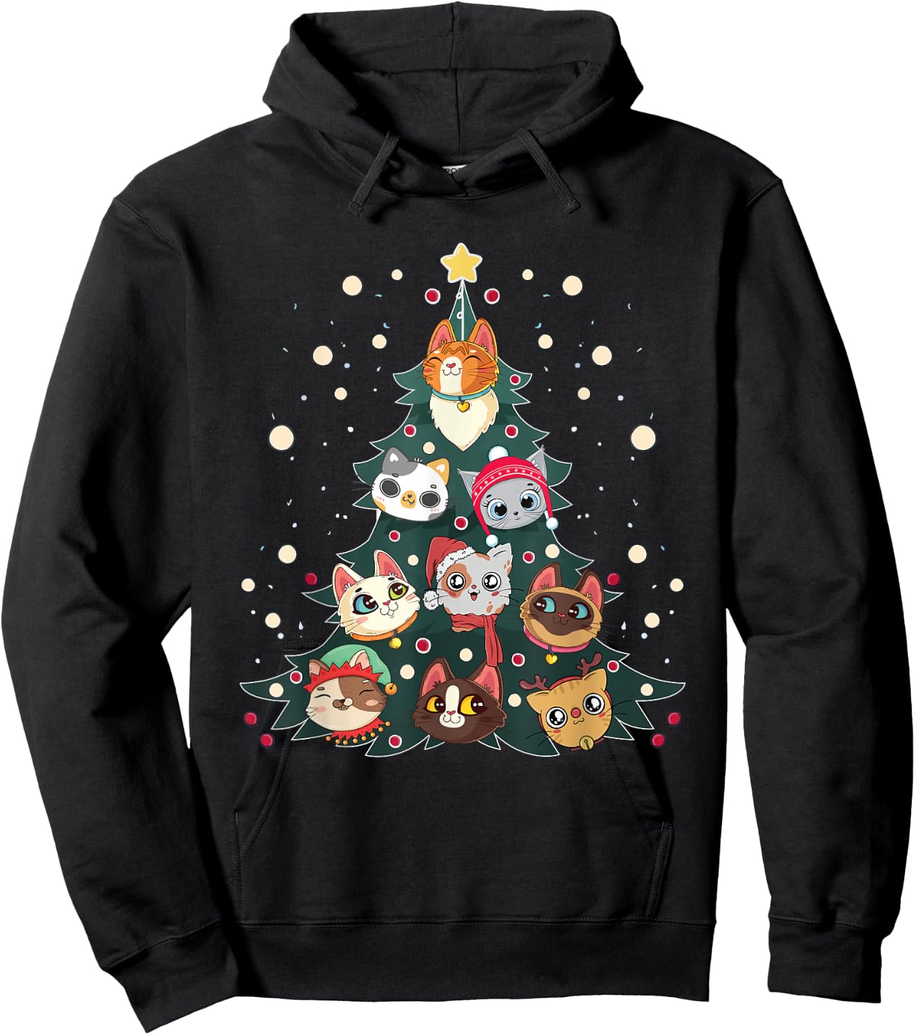 Merry Catmas Funny Christmas Tree, Cats Xmas Meow Christmas Hoodie - Hoodie | Black