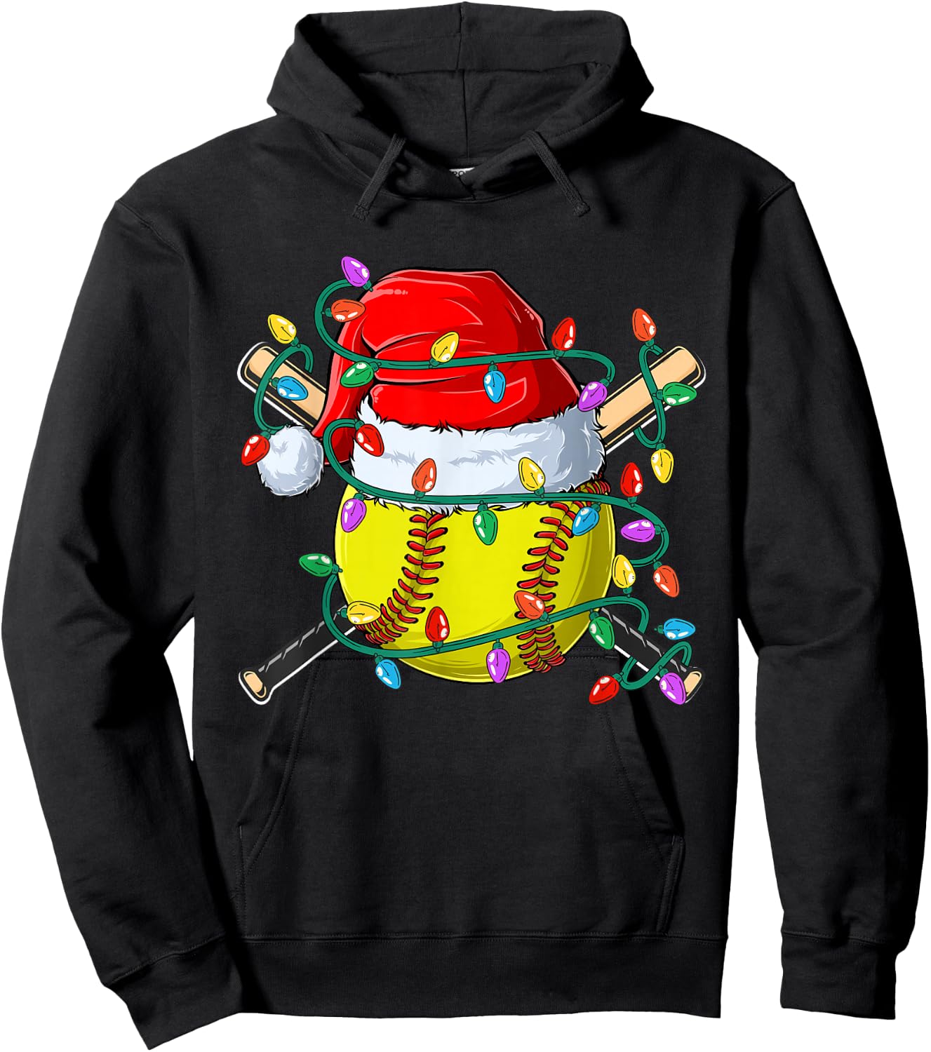 Christmas Softball Xmas Santa Sports Hat Kids Hoodie - Hoodie | Black