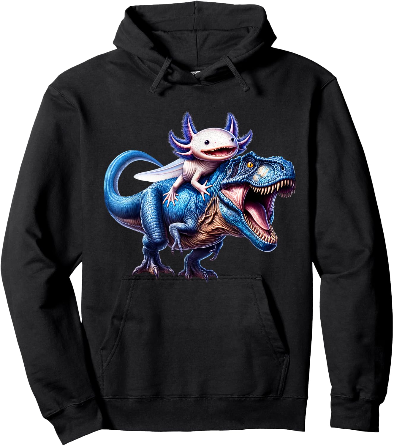 Axolotl Riding T-Rex Dinosaur Lover Hoodie - Hoodie | Black