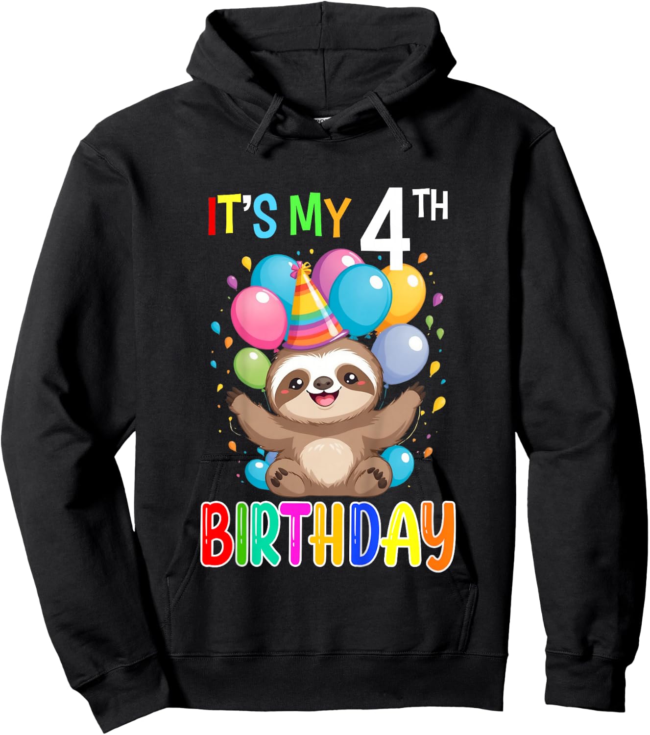 Sloth Birthday 4 Birthday Party Boys Girls 4th Birthday Hoodie - Hoodie | Black