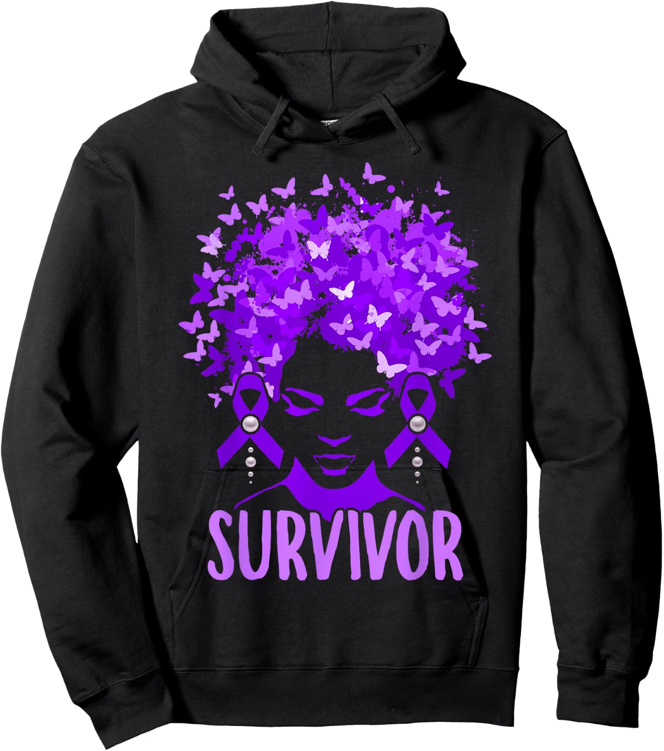 Domestic Violence Women Purple Butterflies Survivors Hoodie - Hoodie | Black