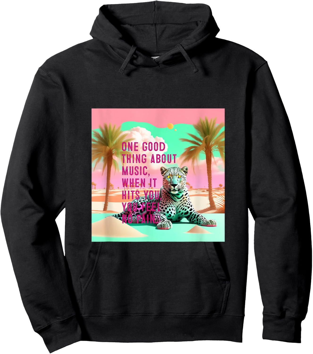 Gray Leopard Desert Graphic with Inspirational Music Quote Hoodie - Hoodie | Black