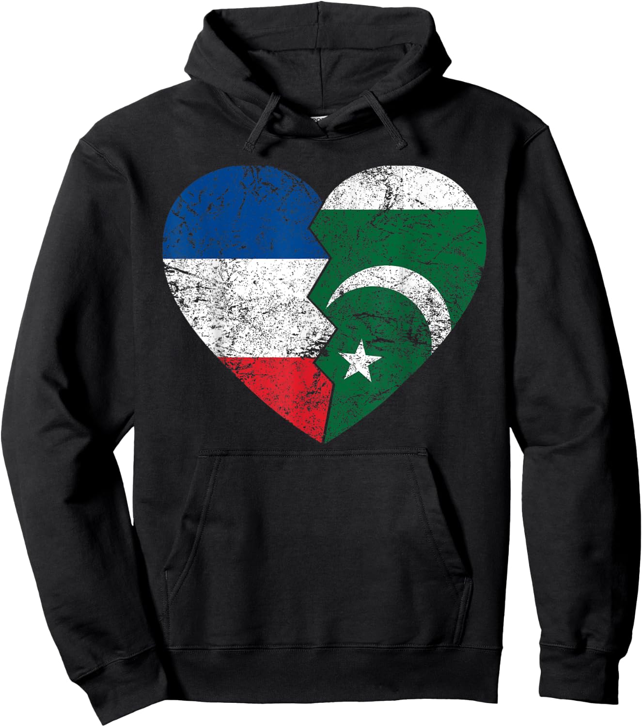 French Pakistani Heart Flag | France Pakistan Roots Vintage , Black, S Hoodie - Hoodie | Black