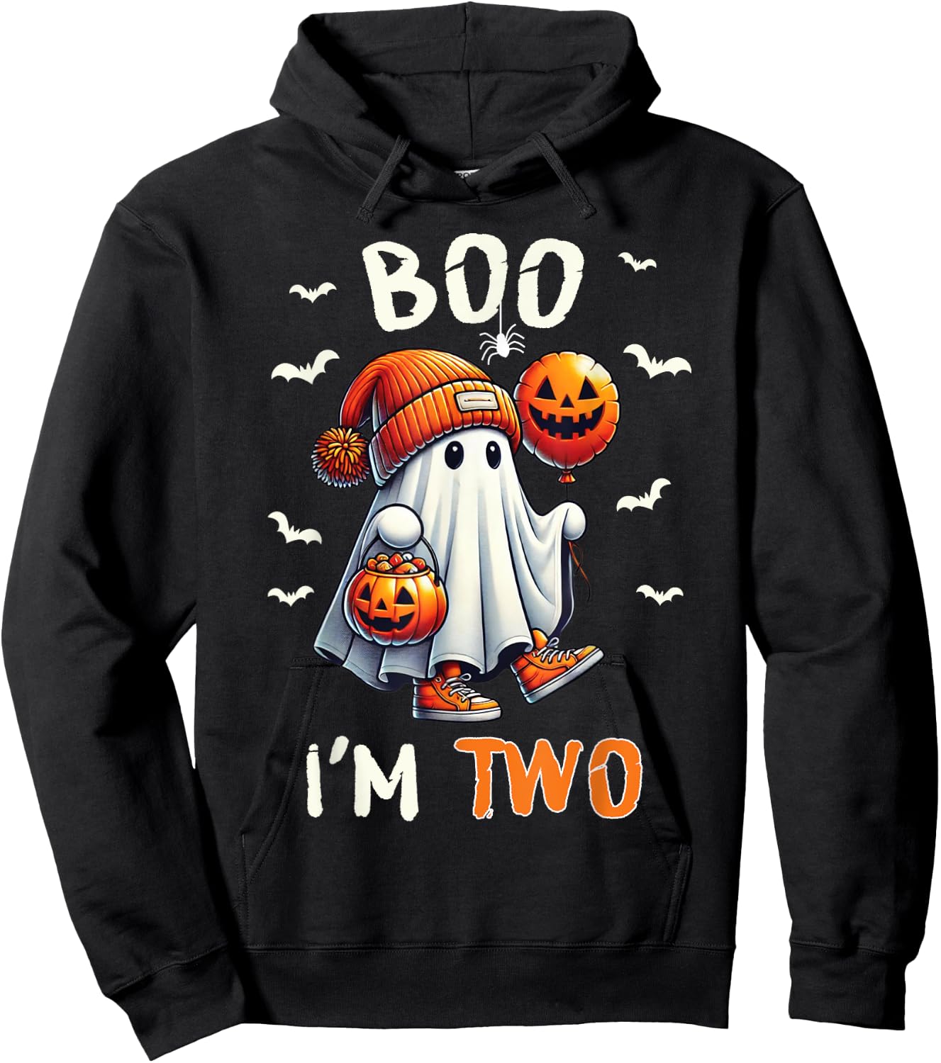 Boo I'm Two Ghost 2nd Birthday Halloween Boy Kids Groovy Hoodie - Hoodie | Black