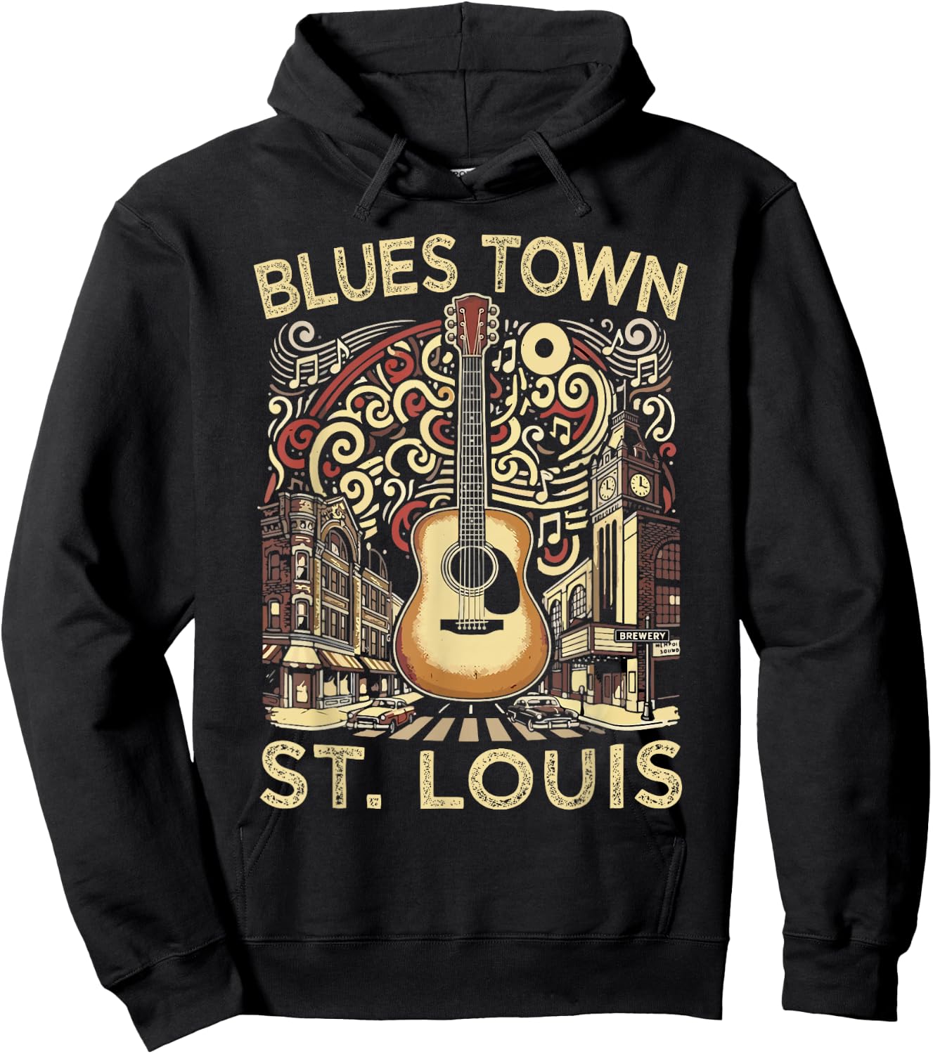 Blues Town St Louis Souvenir Men Guitar Music St Louis Hoodie - Hoodie | Black